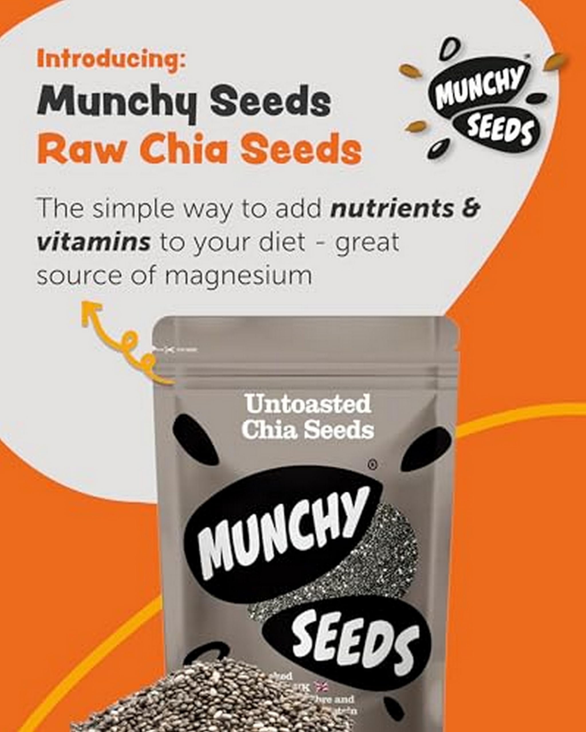 Munchy Seeds Raw Chia Seeds - 1kg Bag | High Protein | Gluten Free | Vegan