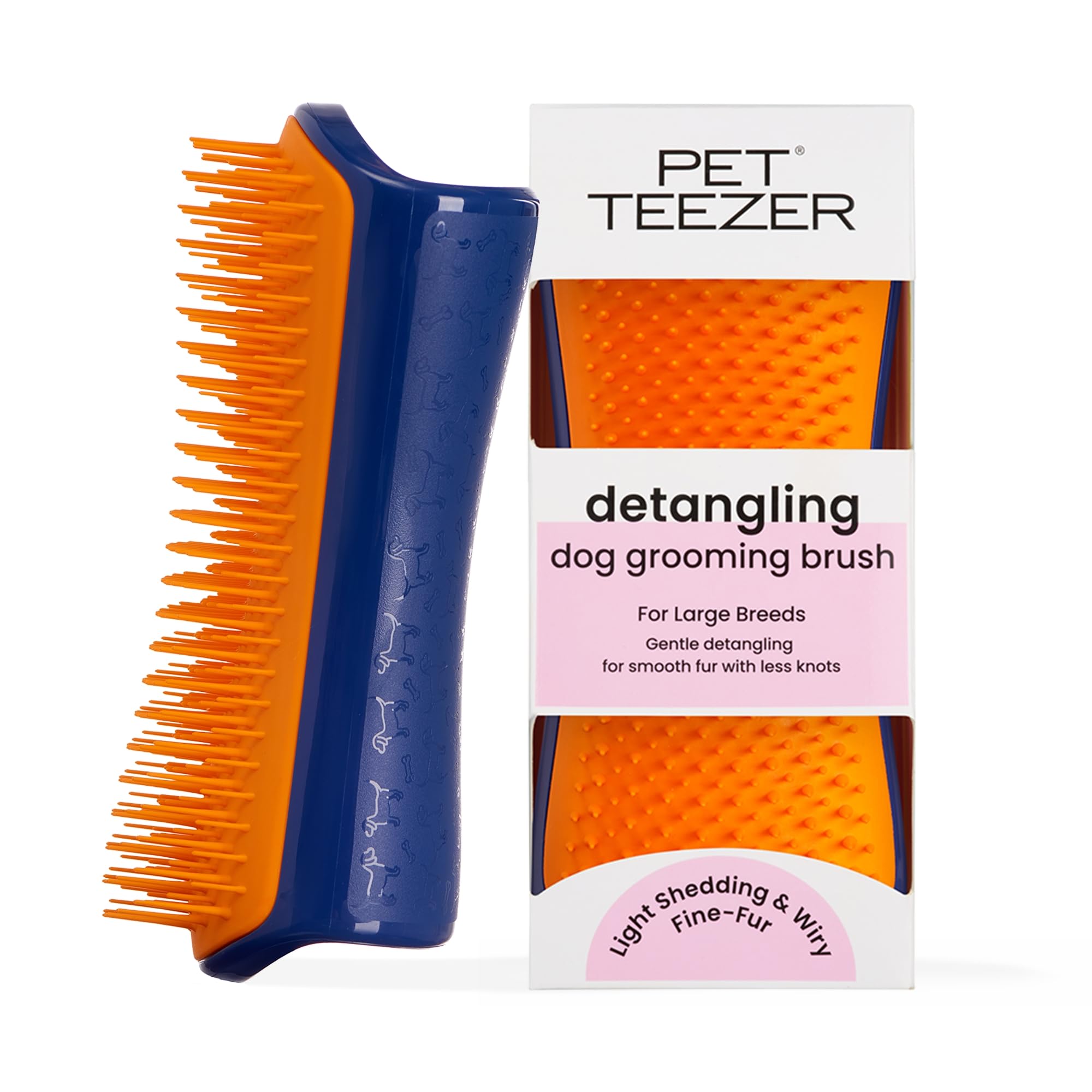 Pet Teezer Detangling Dog Grooming Brush - Navy & Orange, Size L | Lightweight Nylon Plastic