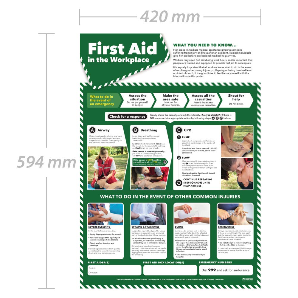 Daydream Education Workplace First Aid Poster - Large A2 Size | Laminated Gloss Paper