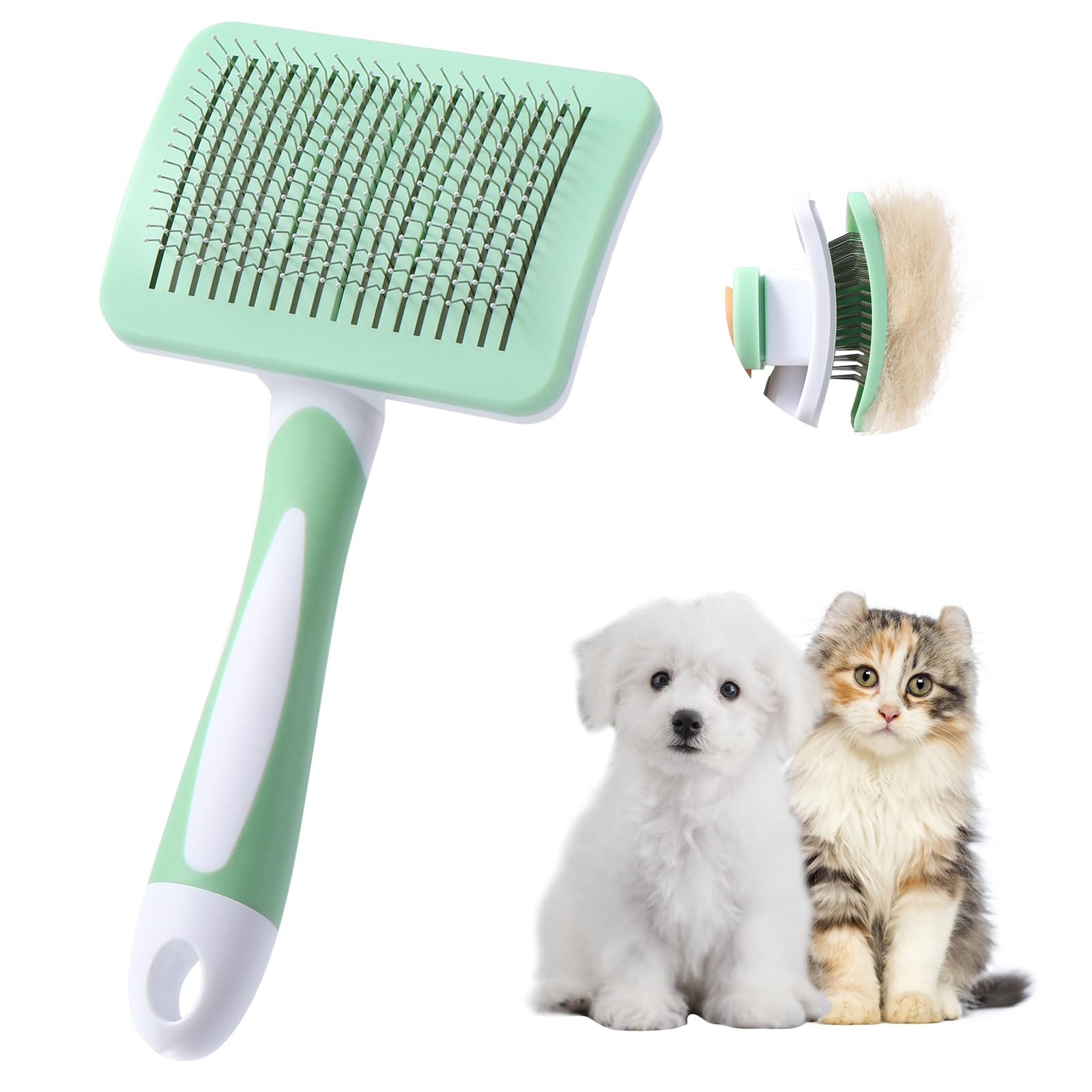 Vinabo Pet Self-Cleaning Slicker Brush - Removes Undercoat & Tangles | Green 1