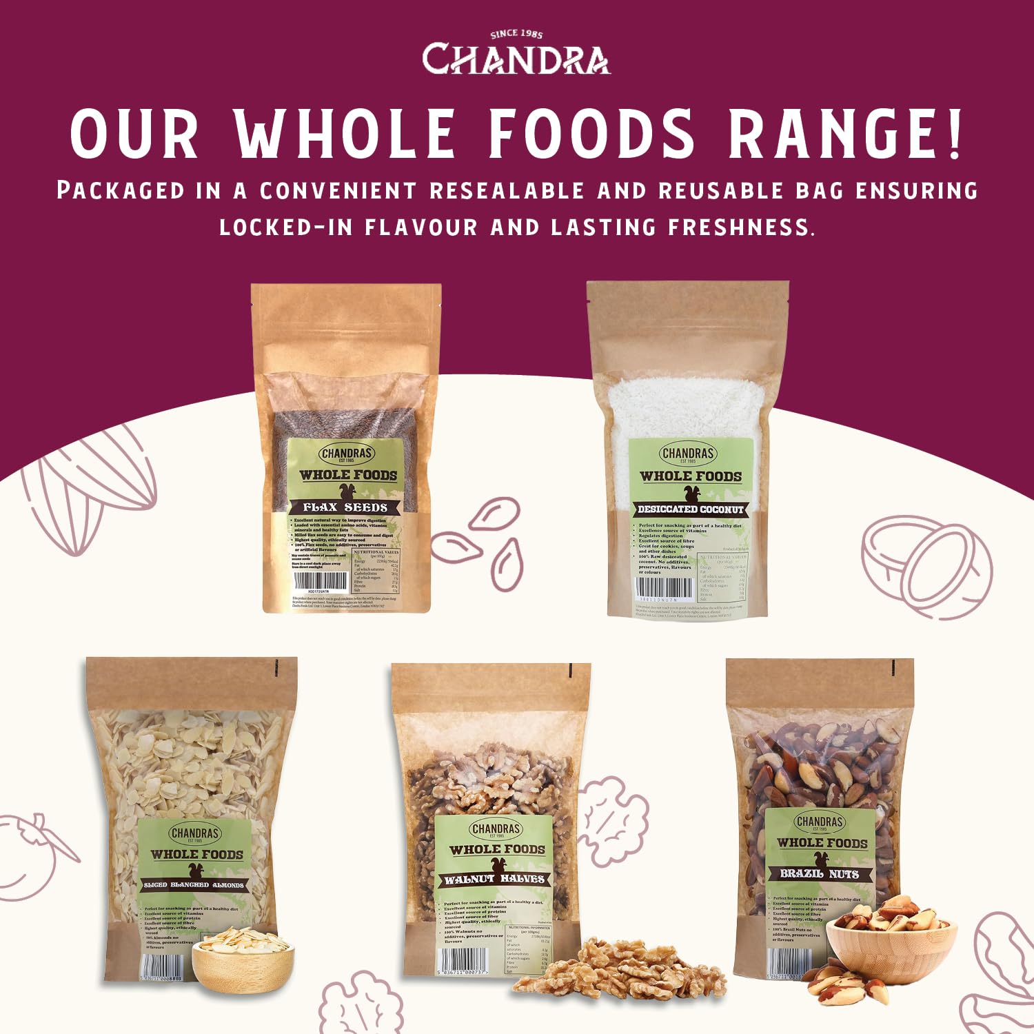 CHANDRA Whole Foods Walnut Halves - 1KG Resealable Bag | Keto & Paleo Friendly | Gluten-Free 7