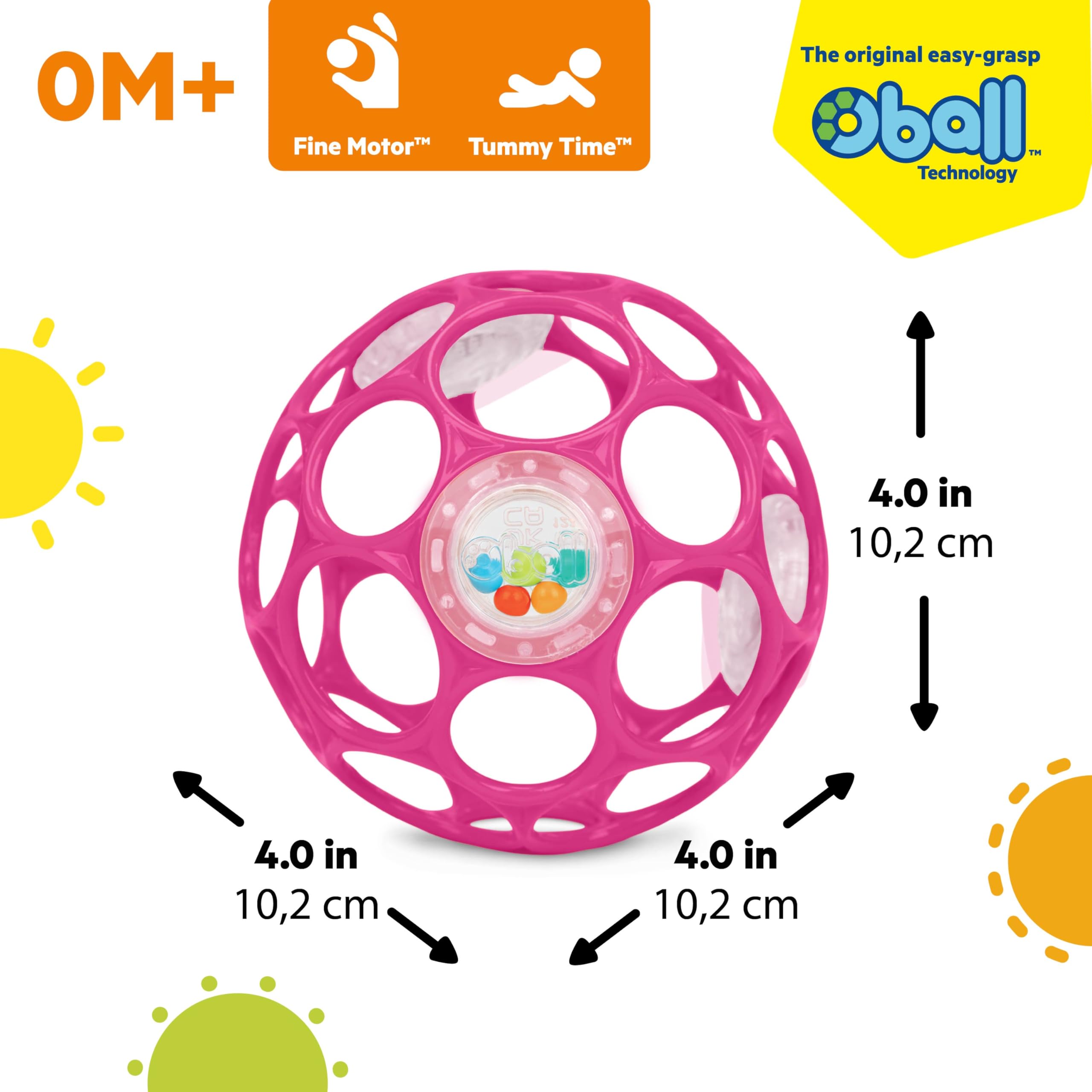 Bright Starts Oball Rattle Easy-Grasp Toy - Pink, Newborn+ 7