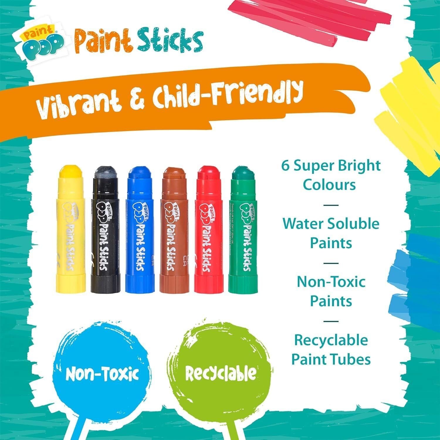 Paint Pop Paint Sticks for Kids - 6 Pack Classic Assorted Colours | Twist & Paint | Fast Drying 5