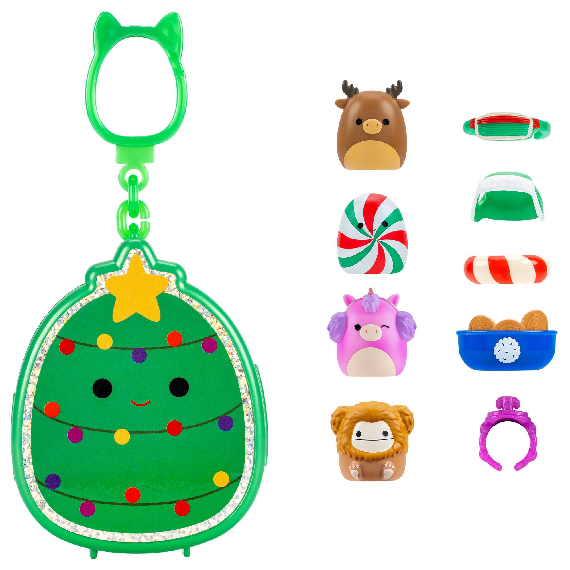 Squish-a-longs Carol the Christmas Tree Clip-a-longs Holiday Pack with 4 Mini-Squish Figures