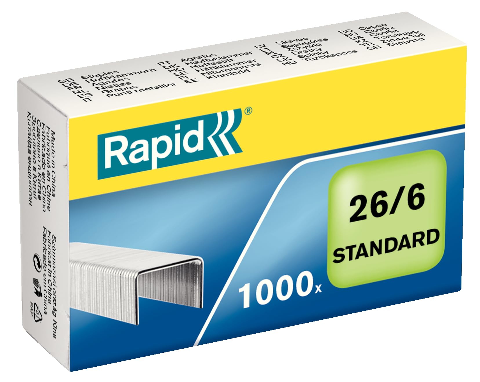Rapid 26/6mm Standard Staples - 1000 Count | Up to 20 Sheets Capacity | Galvanised Steel