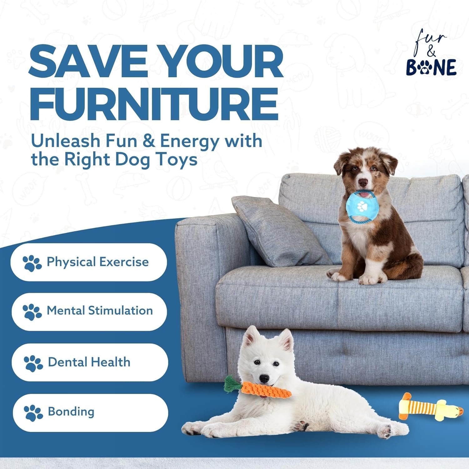 Fur & Bone Dog Chew Toys - Ultimate 10-Pack for Teething & Boredom | Cotton Rope Toys 3