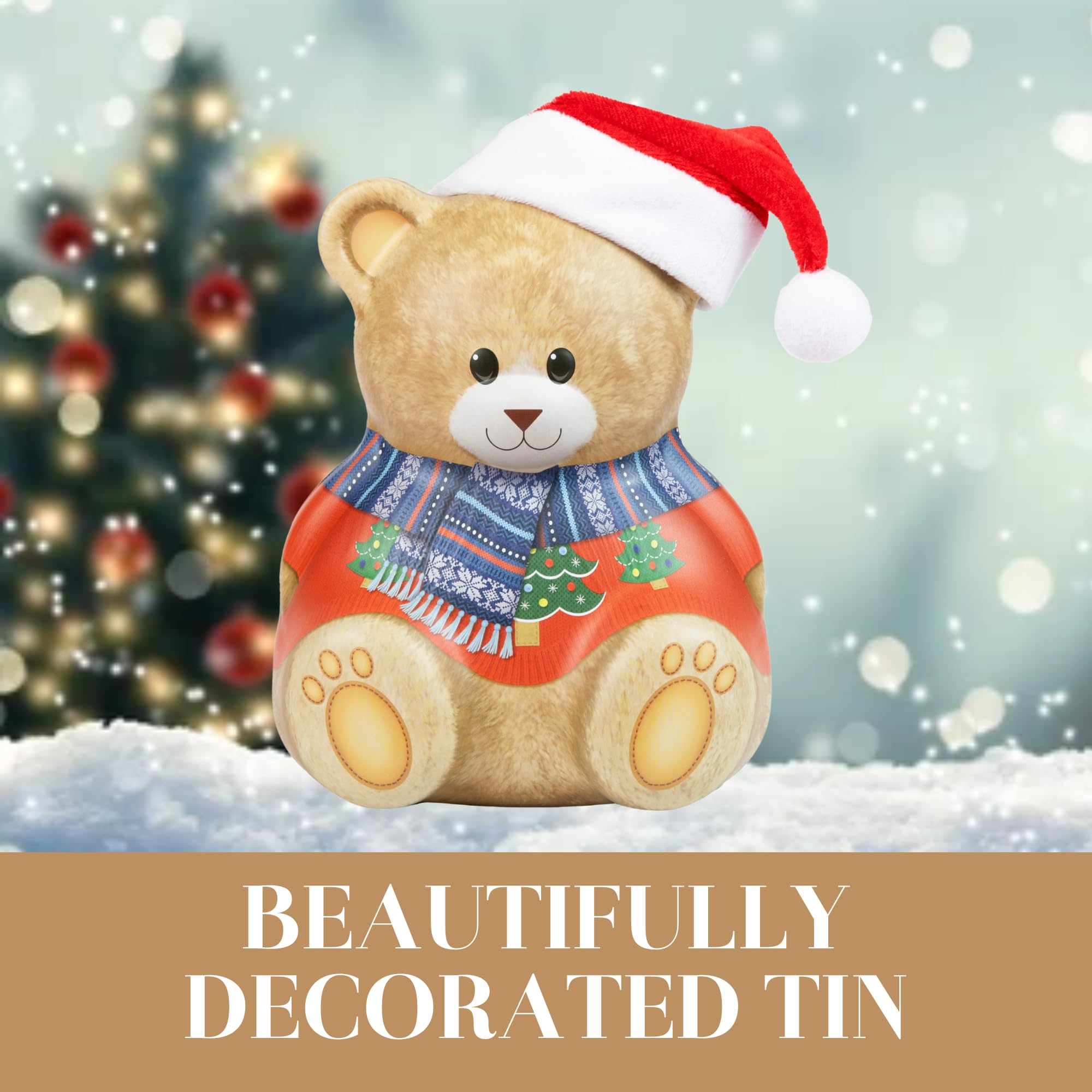 The Silver Crane Co. Christmas Bear Biscuit Tin - 200g Chocolate Chip Cookies | Vegetarian