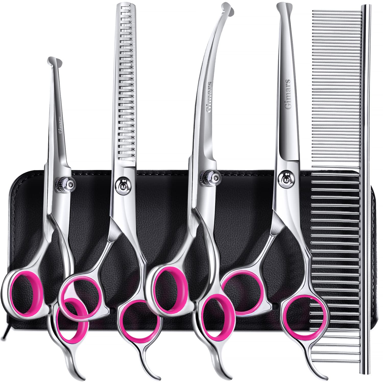 Gimars 6-in-1 Professional Dog Grooming Scissors Set | 4CR Stainless Steel | Pink 1