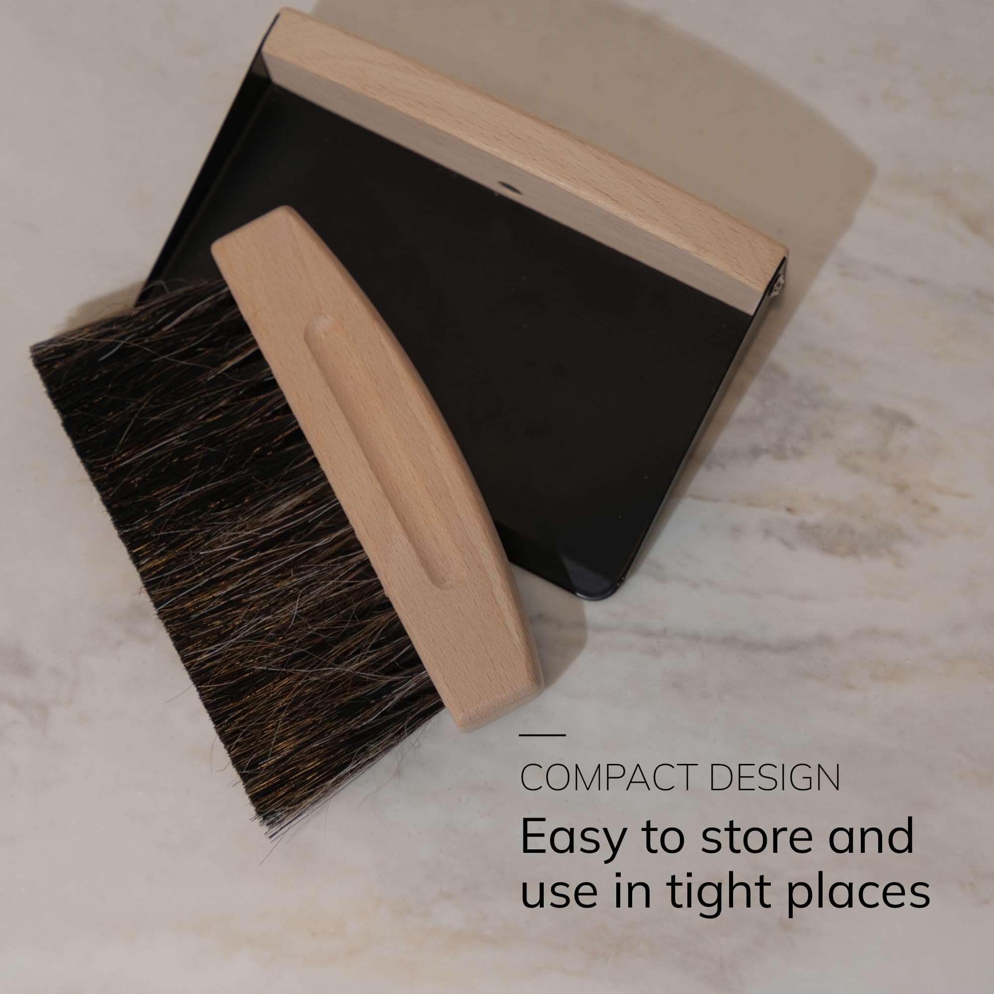 ENA Living Mini Dustpan and Brush Set - Sustainable Beechwood & Steel | Small Household Cleaning Tool 3