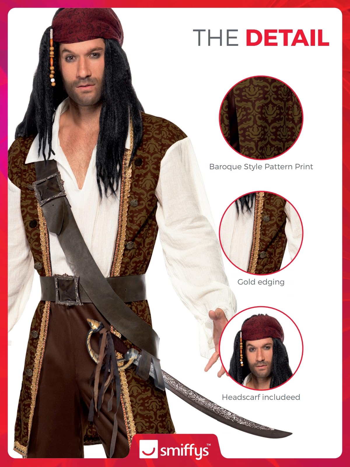 Smiffys High Seas Pirate Costume - Adult Men's Size M (38"-40") 7