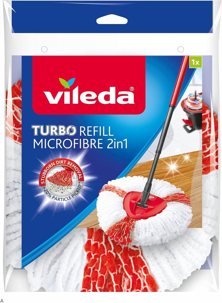 Vileda - EasyWring and Clean Turbo 2-in-1 Microfibre Mop Refill Head, White/Red | Mop Refill