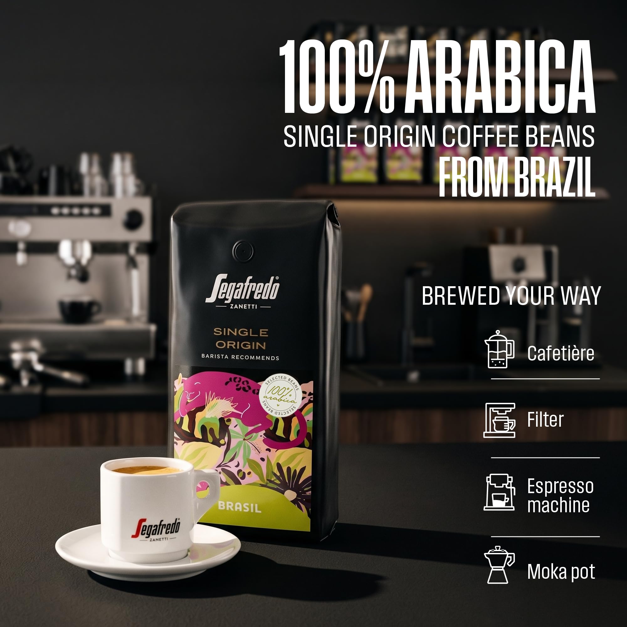 Segafredo Zanetti Single Origin Brasil Roasted Whole Coffee Beans - 100% Arabica, 1Kg Pack 6