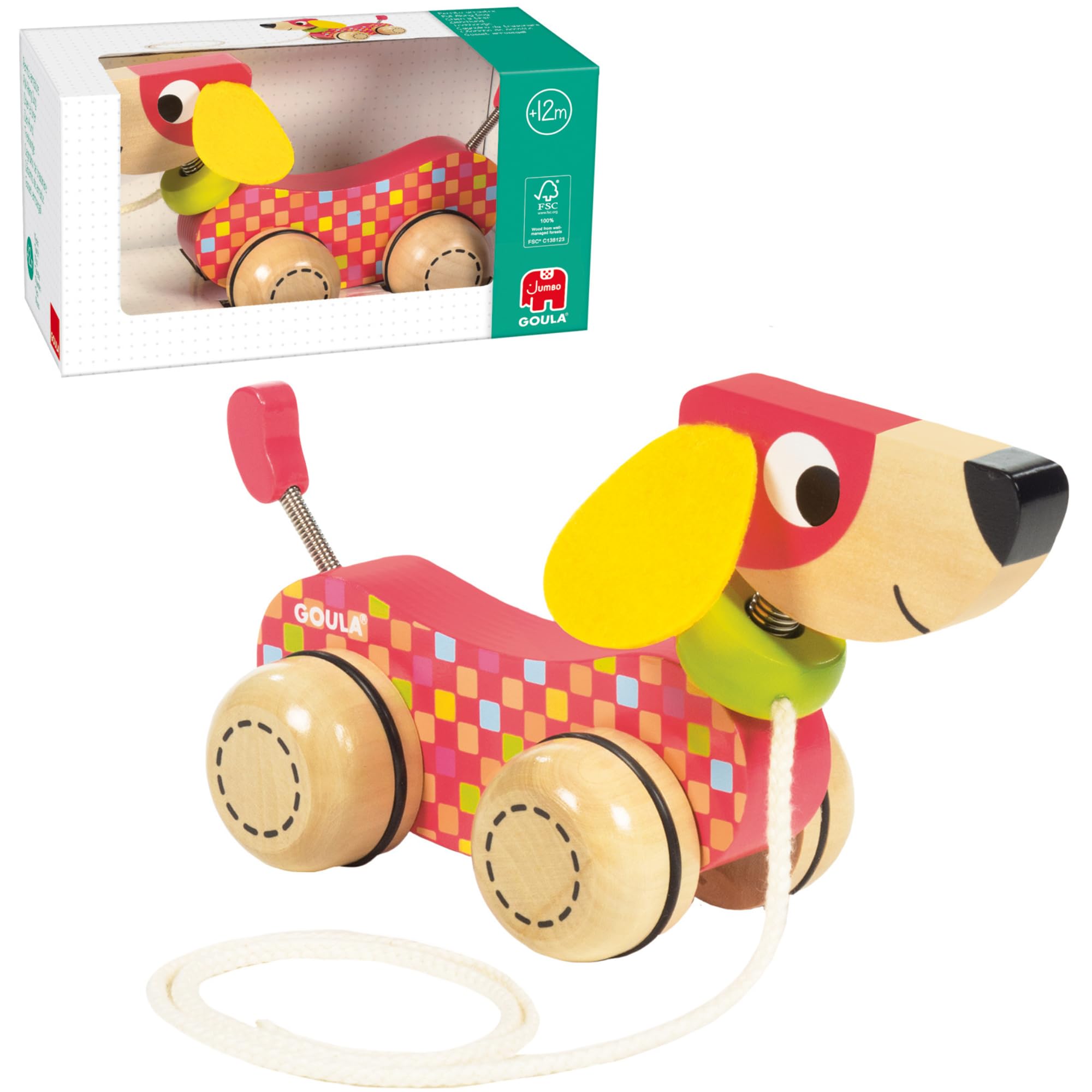 Goula Wooden Pull-Along Dog Toy 53459 | Ages 12 Months+ | Encourages Walking