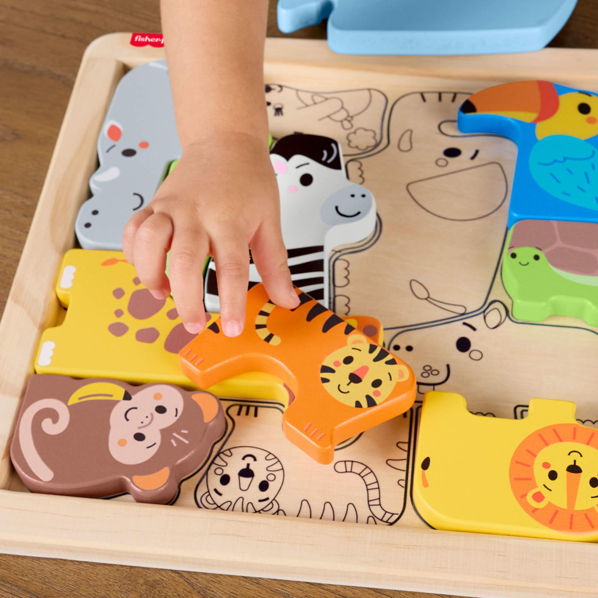 Fisher-Price Wooden Animal Puzzle - 13-Piece Shape-Sorting Activity Toy for Toddlers 2+ 5