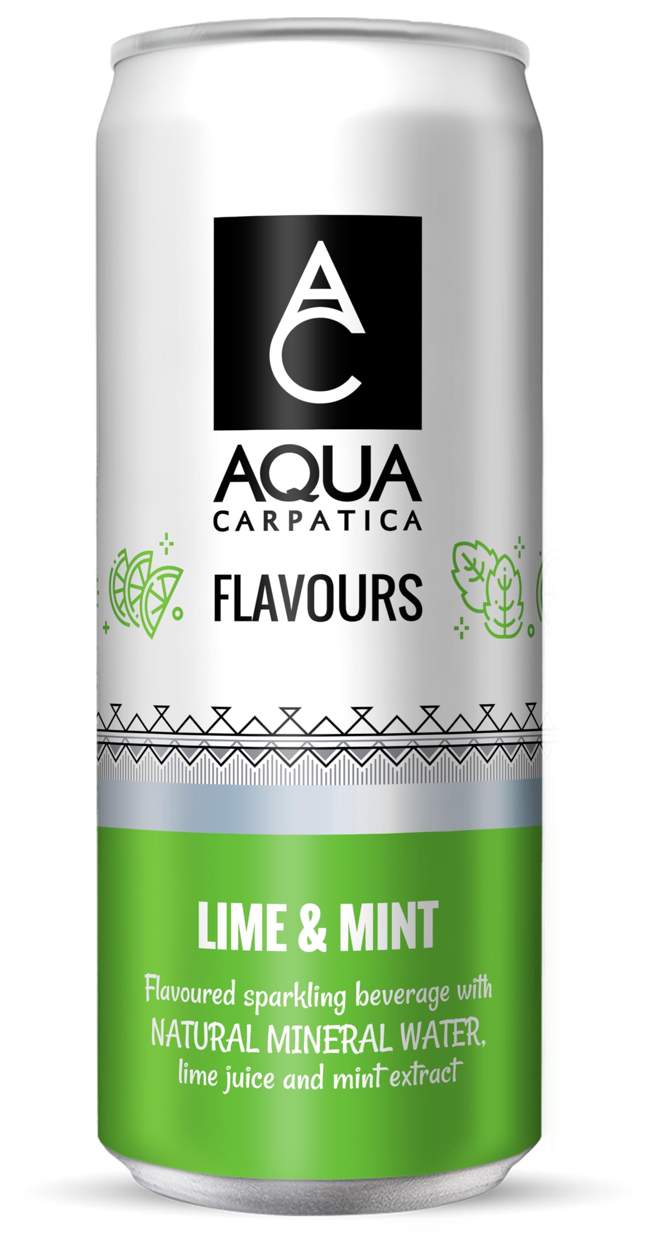 Aqua Carpatica Sparkling Flavours Lime & Mint - Naturally Sweetened, 330ml Cans (Pack of 4)