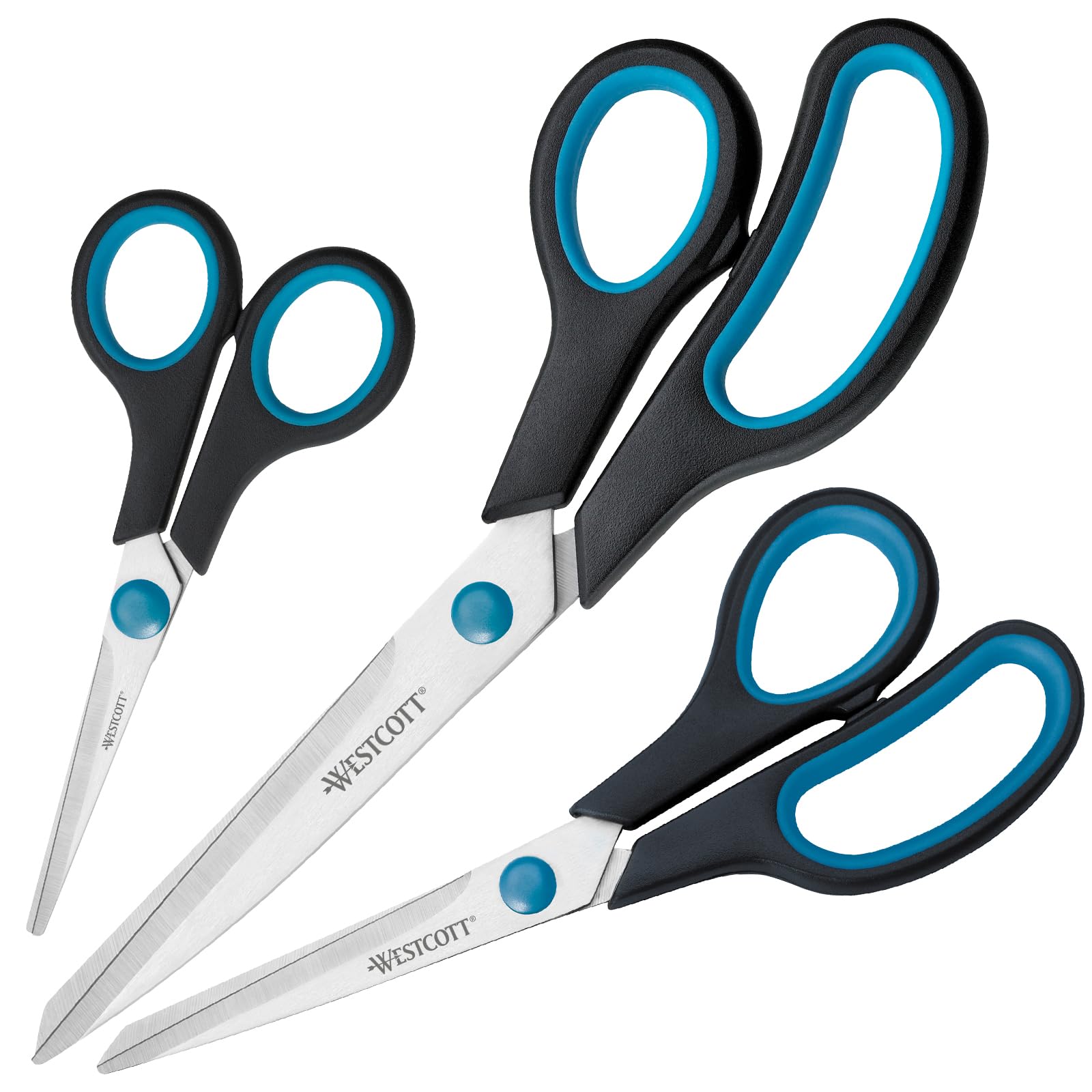 Westcott Easy Grip Scissors Set (3 Pack) - Titanium Blades, Soft Handles | Sizes 5", 8", 10"