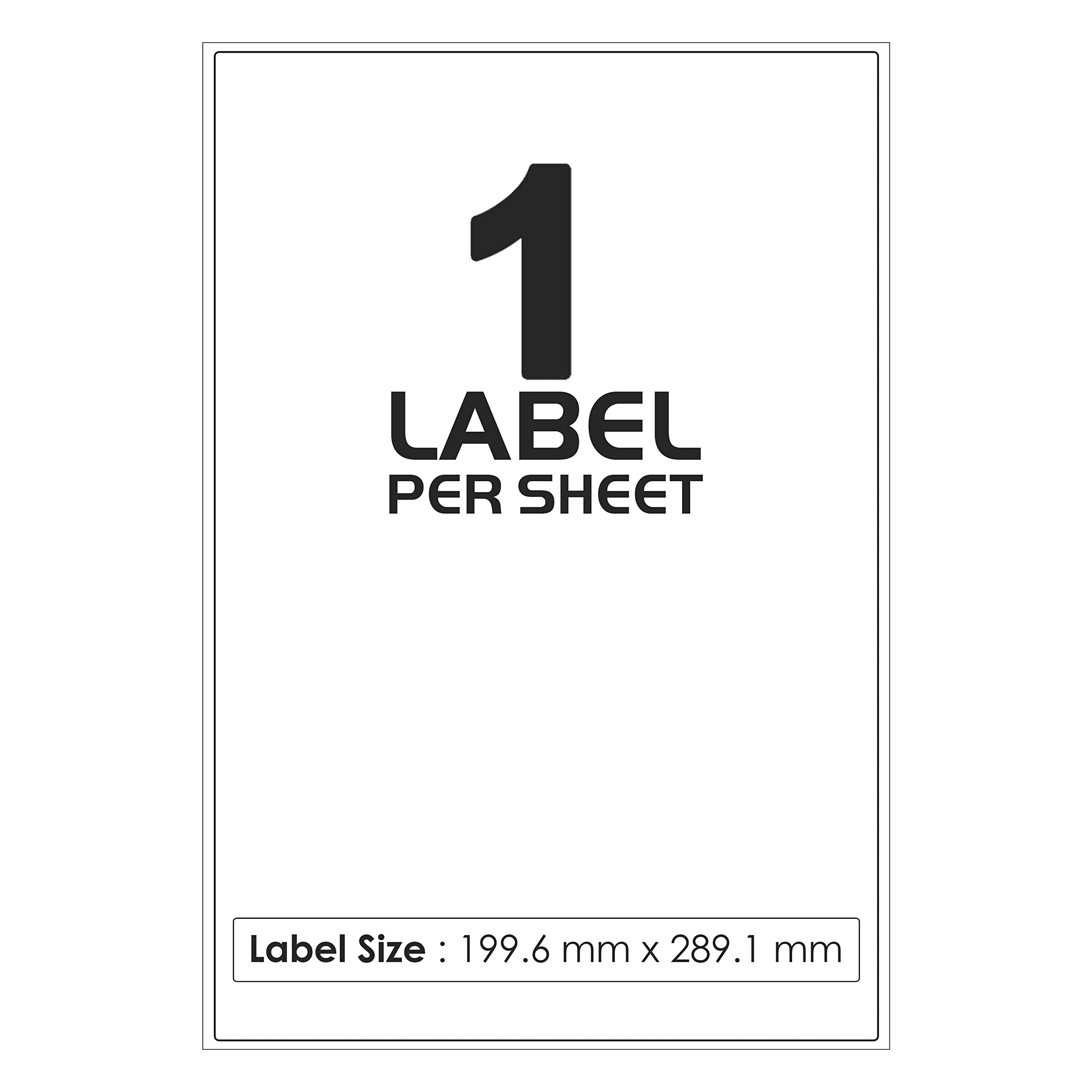 iSOUL A4 Printer Labels - 1 Label Per Sheet, 20 Sheets, Matte White, Inkjet & Laser Compatible