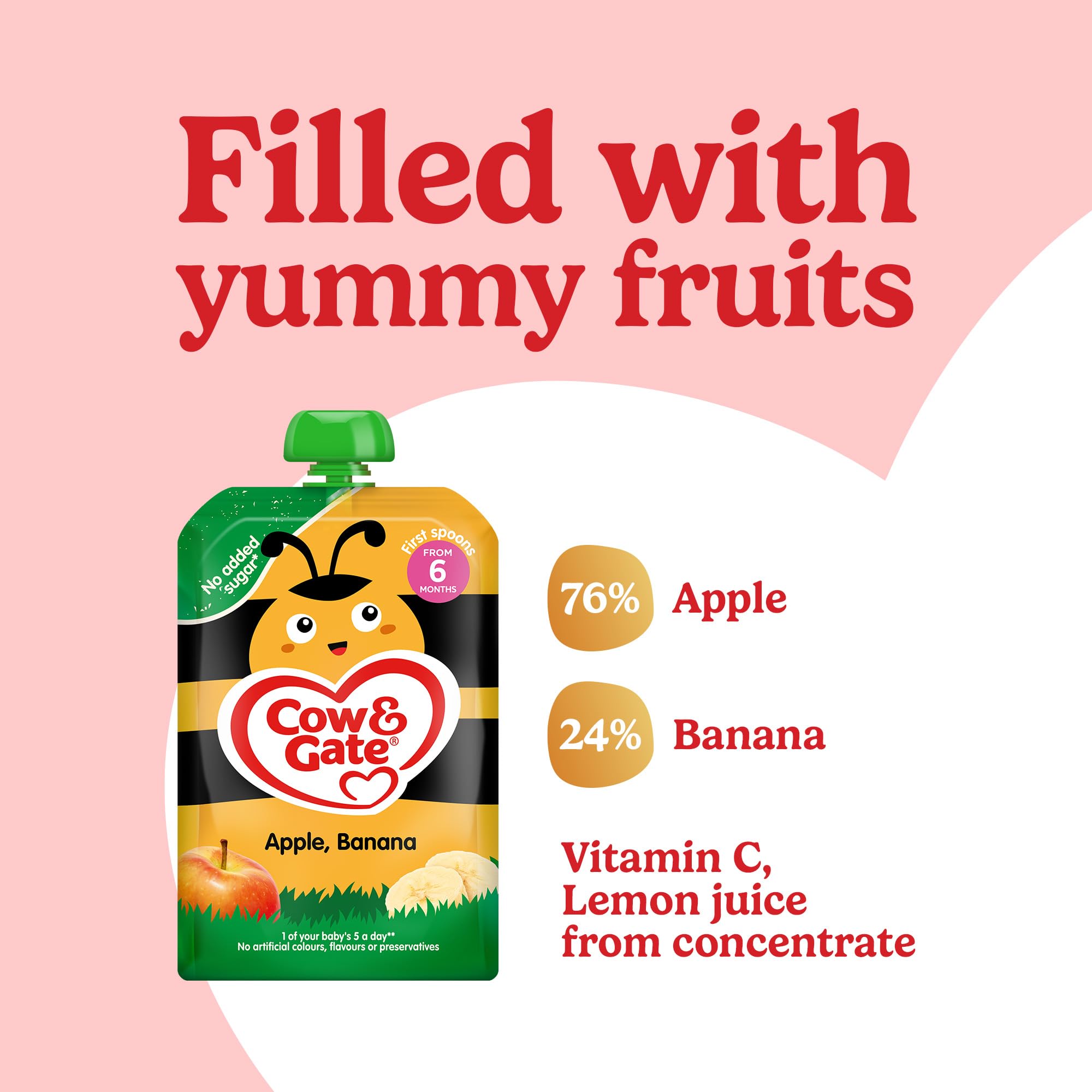 Cow & Gate Fruit Pouch Apple & Banana Baby Food Snacks, 4+ Months, 6x100g Pack 3