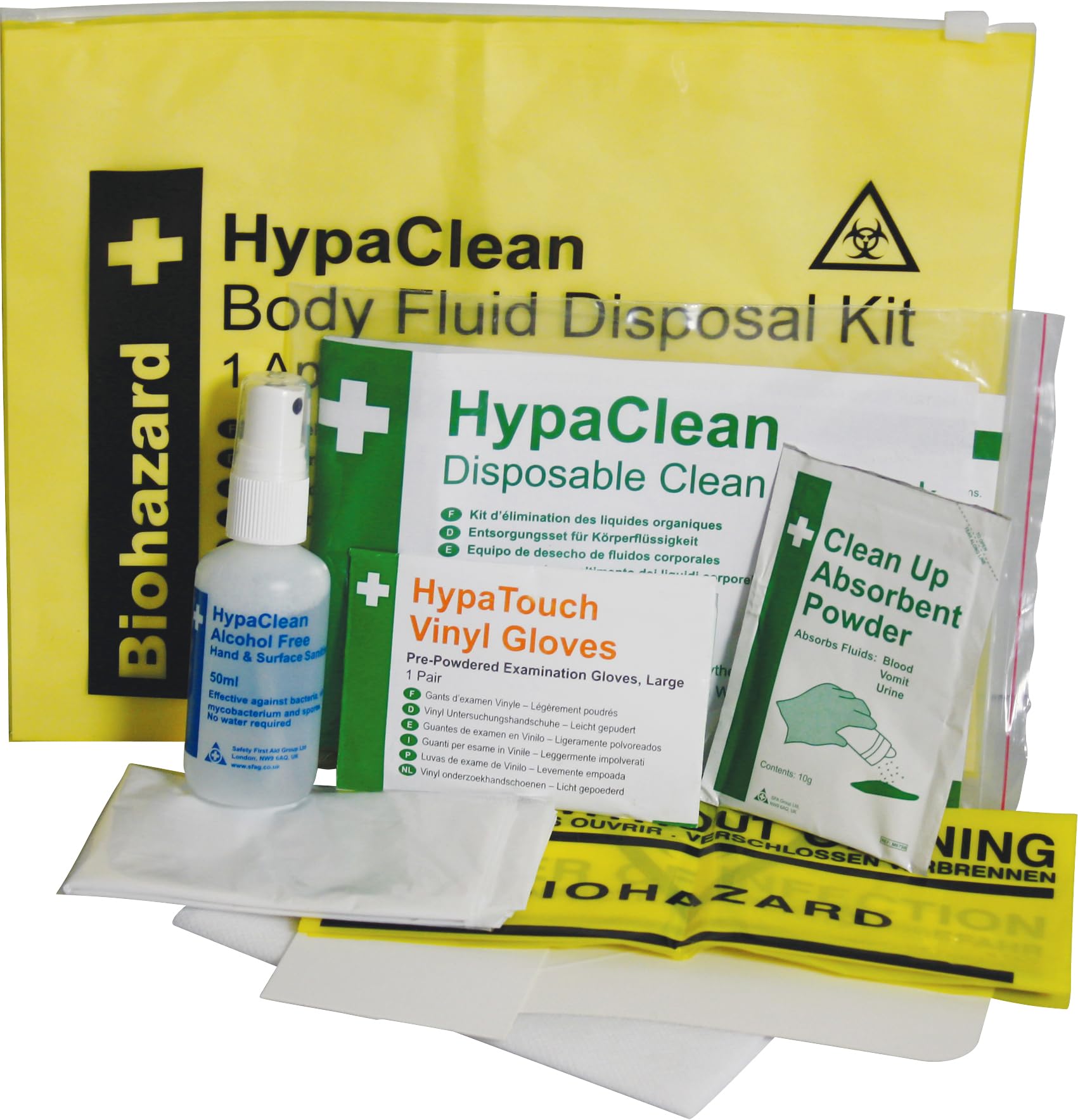 Safety First Aid Group HypaClean Body Fluid Disposal Kit - Single Use, Compact, Yellow
