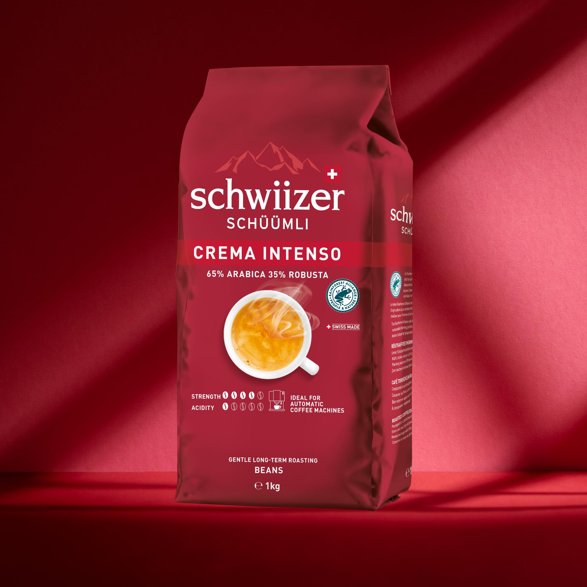 Schwiizer Schüümli Crema Intenso Whole Coffee Beans - Medium Roast, 65% Arabica, 35% Robusta, 1kg