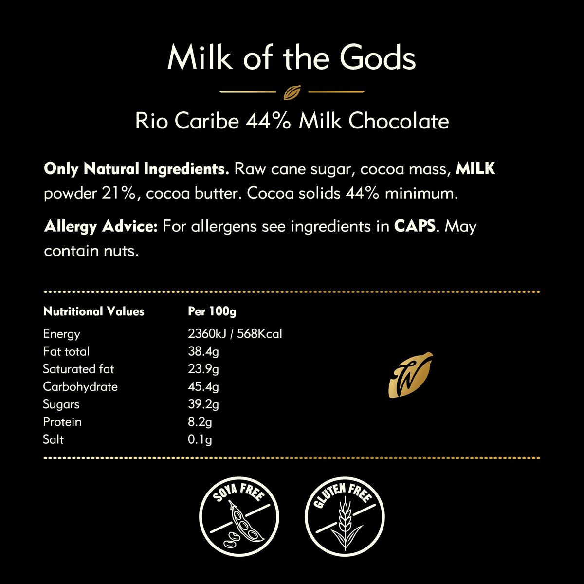 Willie's Cacao Milk of the Gods Chocolate Bar - 44% Milk Chocolate, 50g