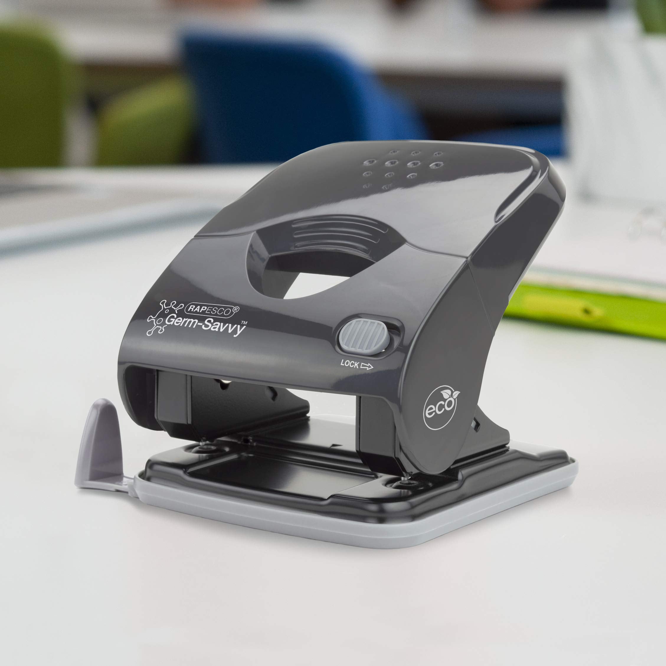 RAPESCO 1633 Germ-Savvy Antibacterial ECO Luna Less Effort Stapler & ECO X Hole Punch Set