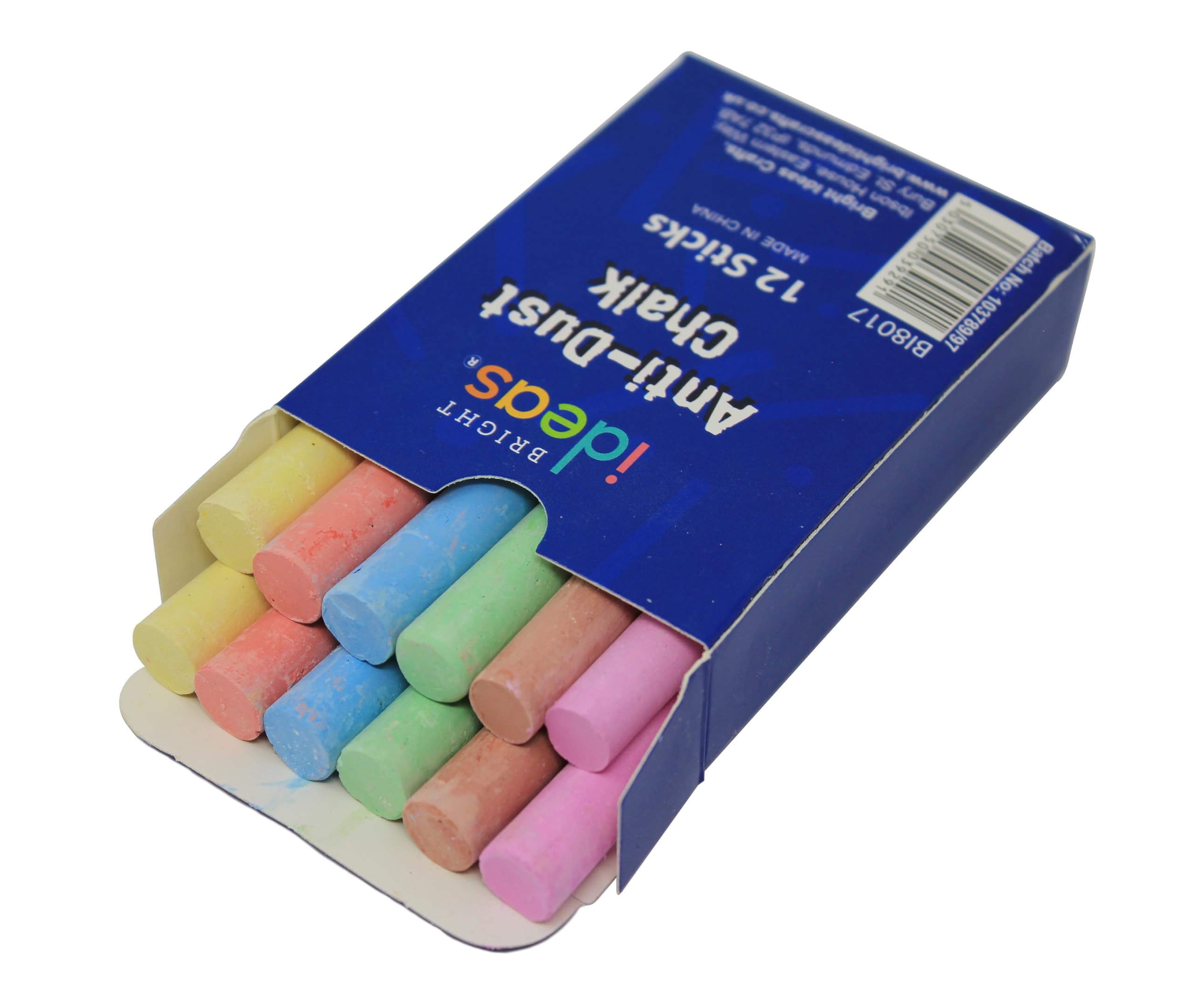 Bright Ideas Assorted Colour Chalk Sticks - 12 Pack, 8cm Length, Non-Toxic Gypsum 2