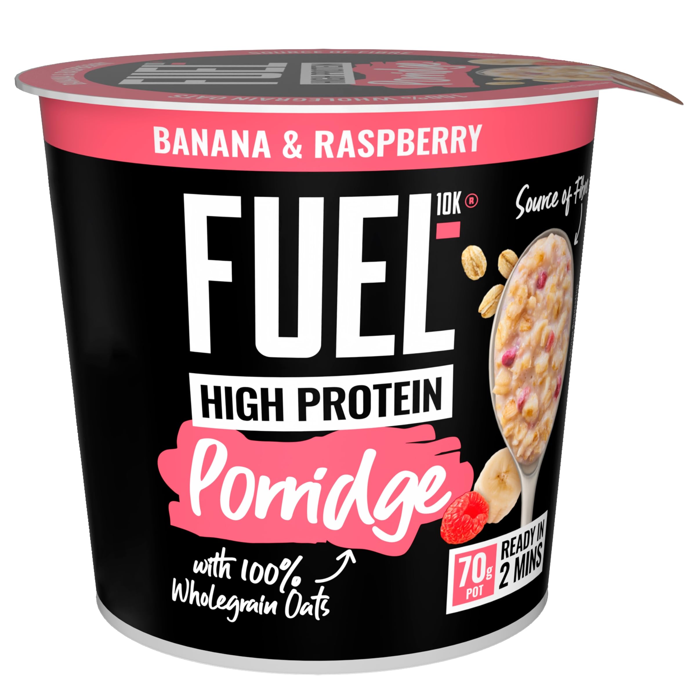 FUEL10K High Protein Banana & Raspberry Porridge Pot - 13g Protein, Wholegrain Oats | 8 Pack 6