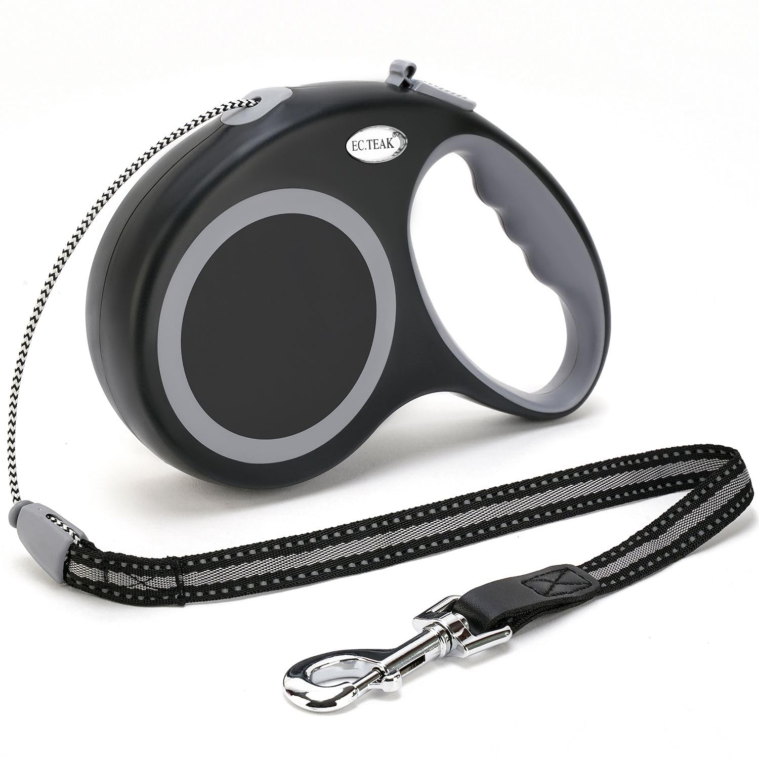 EC.TEAK Retractable Dog Leash - 30 FT for Medium/Large Dogs (Up to 110 lbs) | Black Nylon