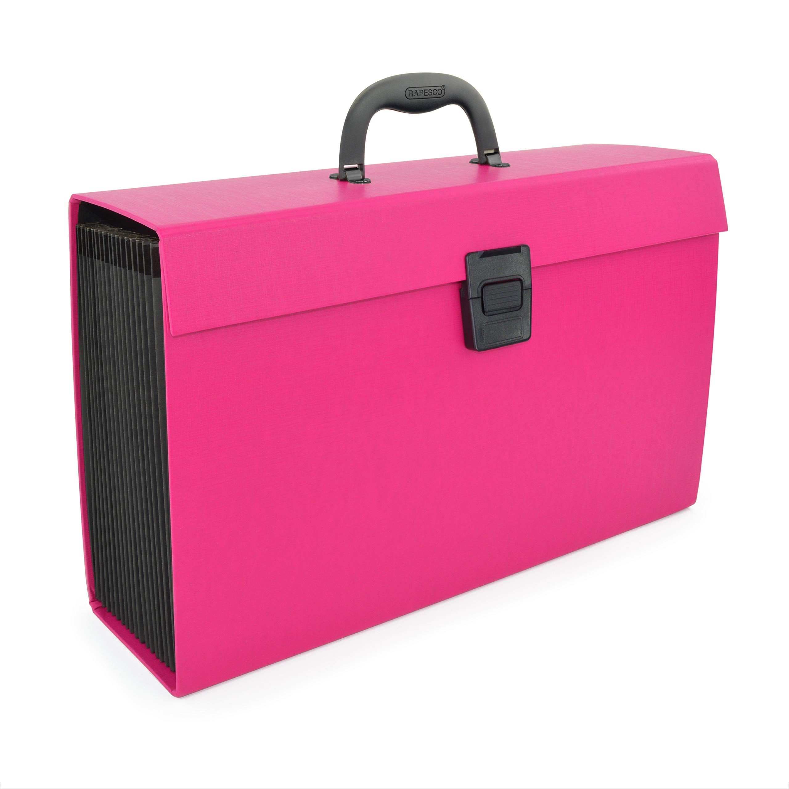 RAPESCO 1554 Expanding Box File Document Organiser - 19 Pocket A4+ | Hot Pink | 100% Recycled Manilla