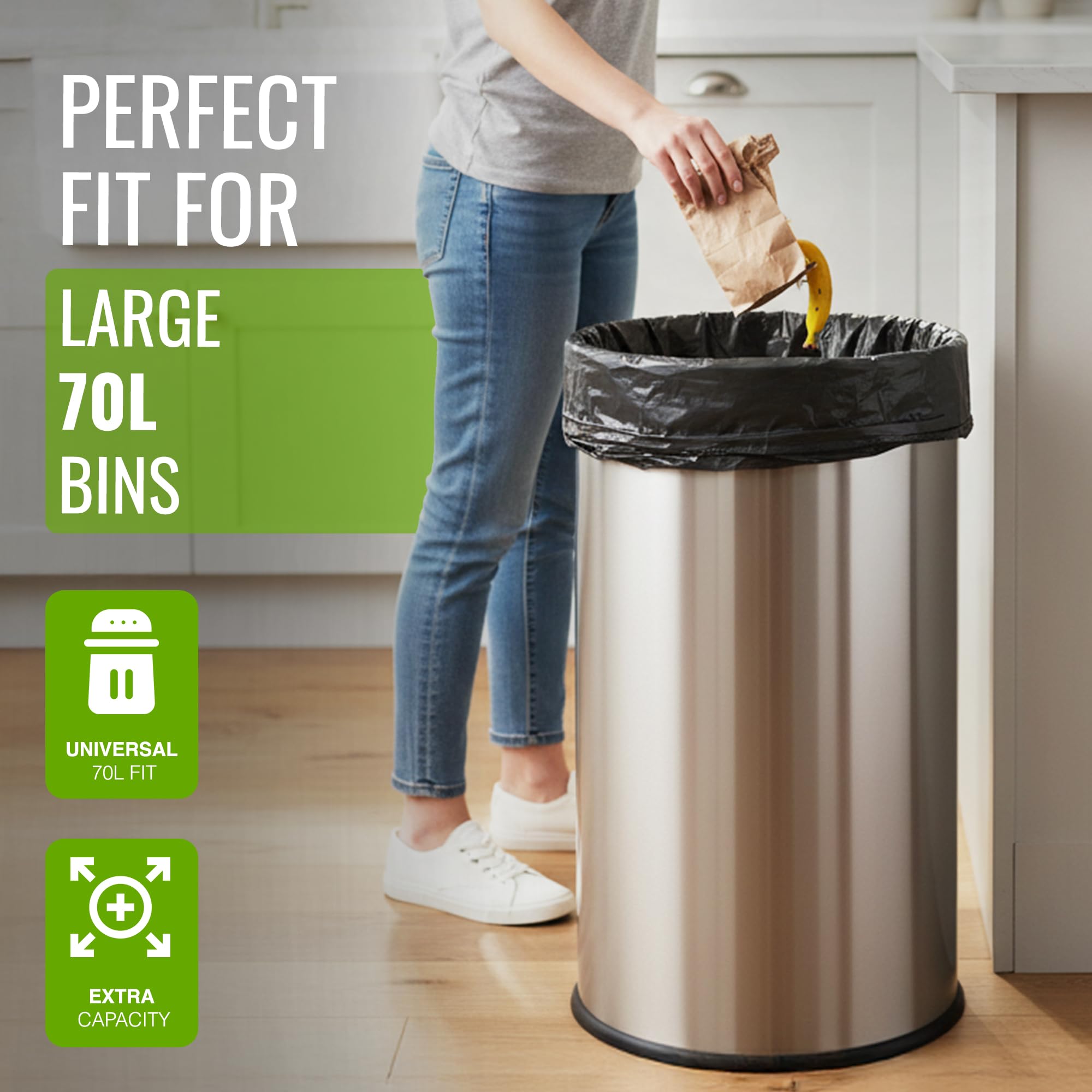 EcoBag Refuse Sacks - 70L Everyday (30µm) Heavy Duty Recyclable Bin Liners, 50 Count