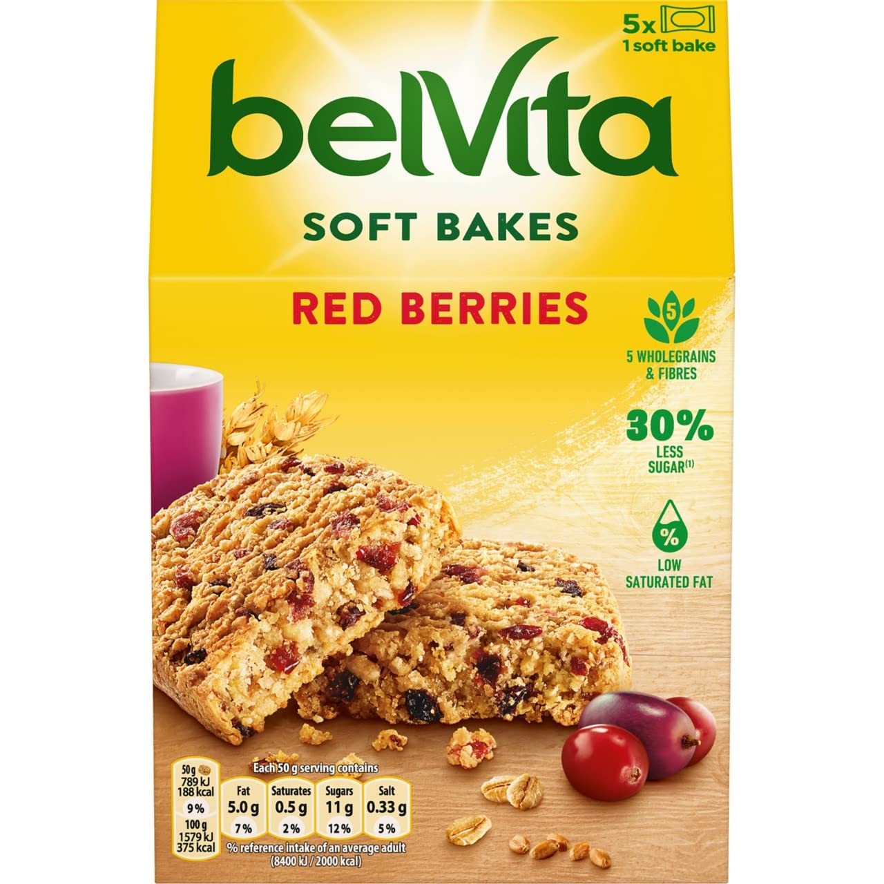 Belvita Breakfast Biscuits Soft Bakes Red Berries - 5 Whole Grains, 250g Pack