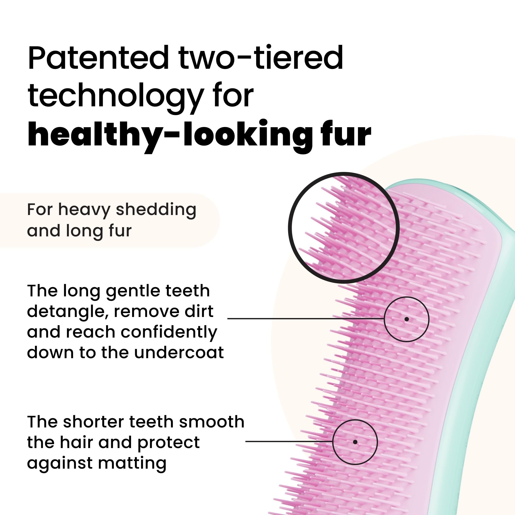 Tangle Teezer Pet Teezer De-Shedding Grooming Brush - Large, Mint & Pink | Dual-Tier Technology 2