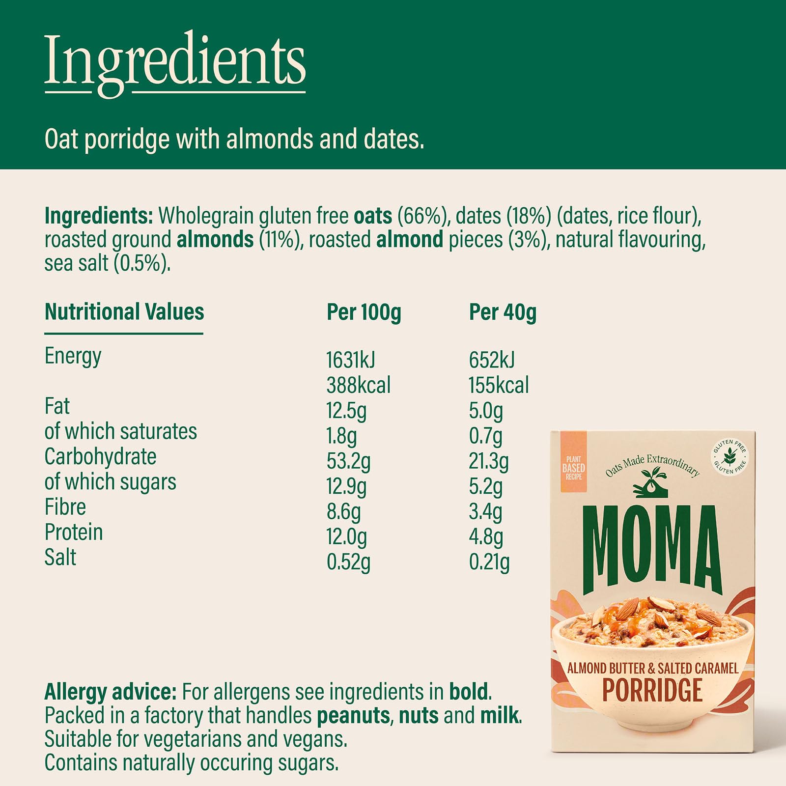 MOMA Almond Butter & Salted Caramel Porridge Sachets - 30 x 40g - Made with British Oats 5
