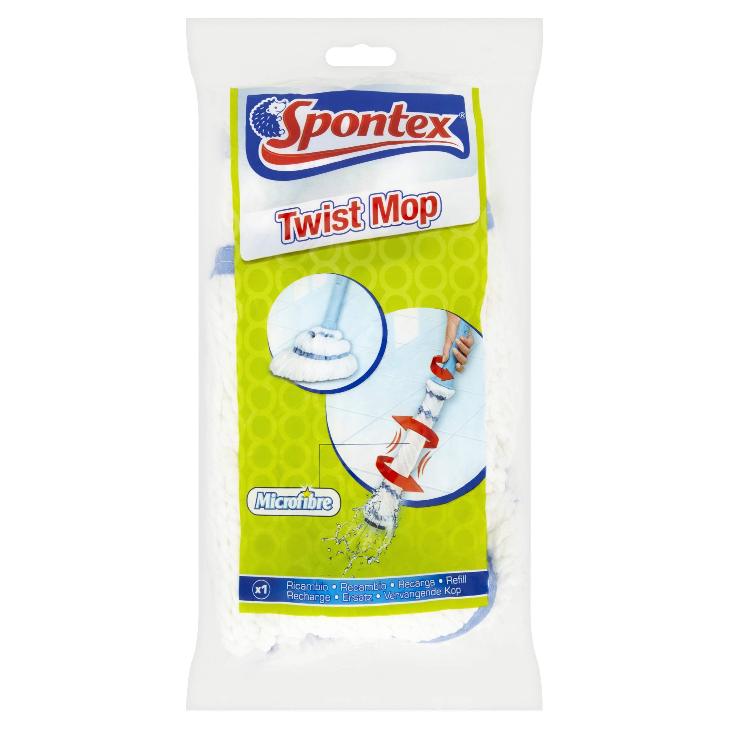 Spontex Twist Mop Refill - Washable Microfibre Head | Removes 99% Bacteria | For Laminate, Tile, Wood