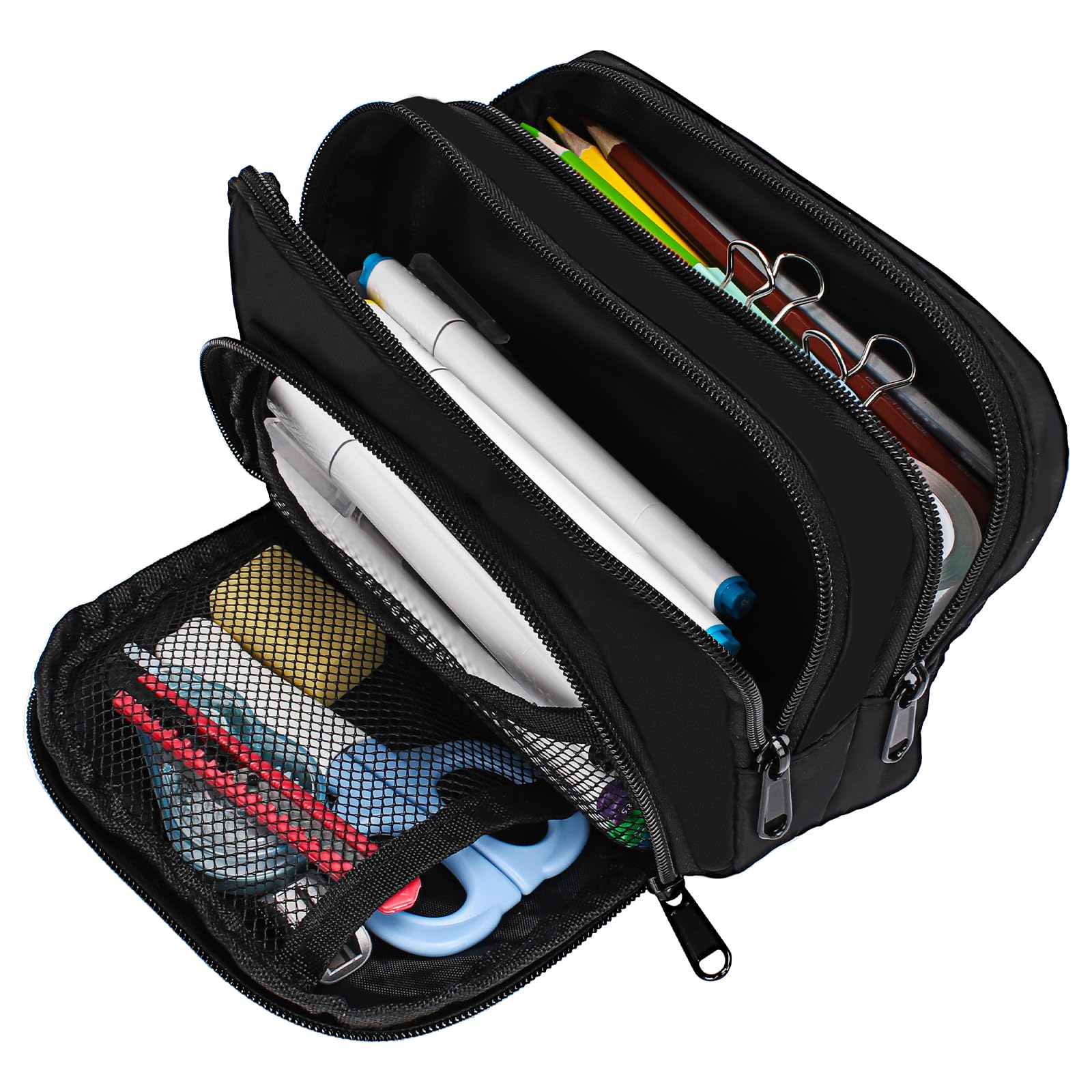 Euqvunn Black Pencil Case - Large Capacity 3 Compartment Organizer | 21x8x13CM | Polyester 1