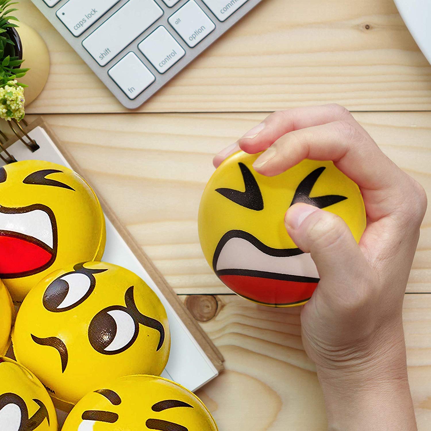 SHATCHI 24 Pack Happy Yellow Emoji Stress Balls - 6cm PU Foam | Unisex Kids/Adults 3