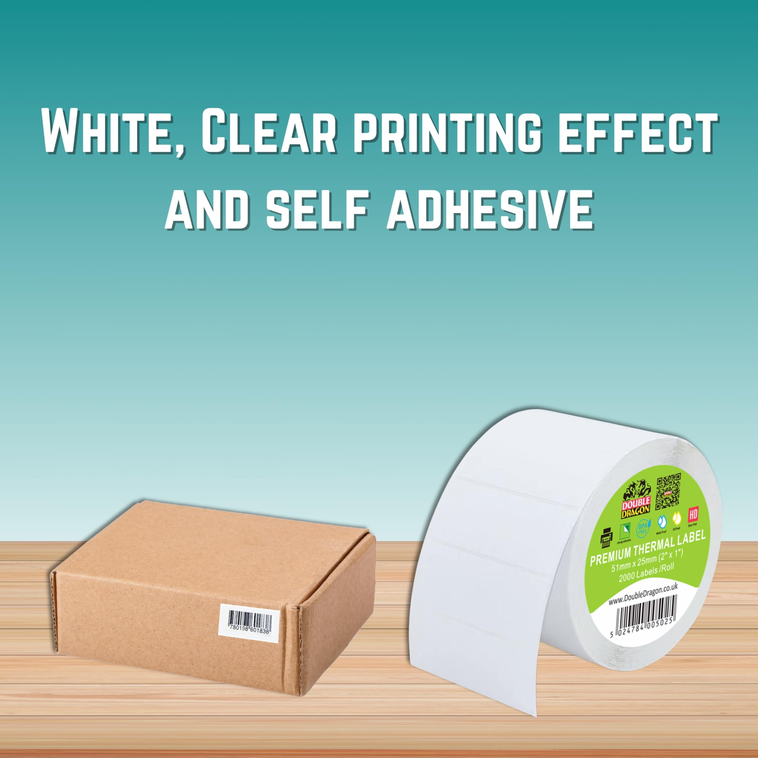 Double Dragon Direct Thermal Printer Labels - 51mm x 25mm | 2,000 Labels per Roll | Waterproof & Scratch Resistant
