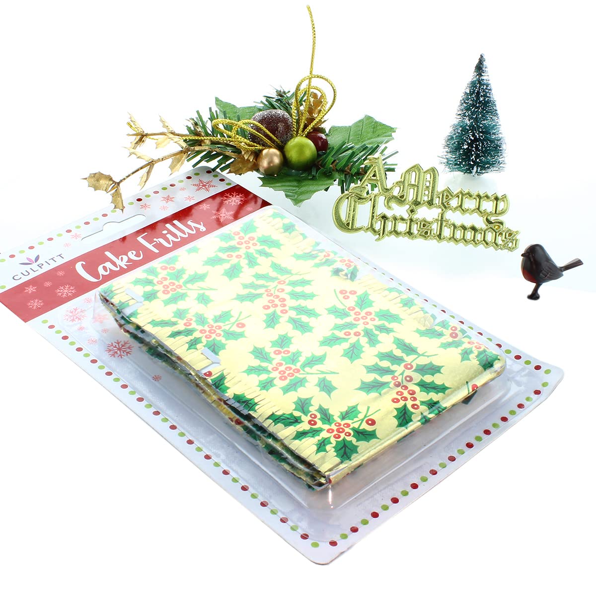 Culpitt Classic Gold Christmas Cake Decoration Kit - 5-Piece Reusable Cake Toppers Set