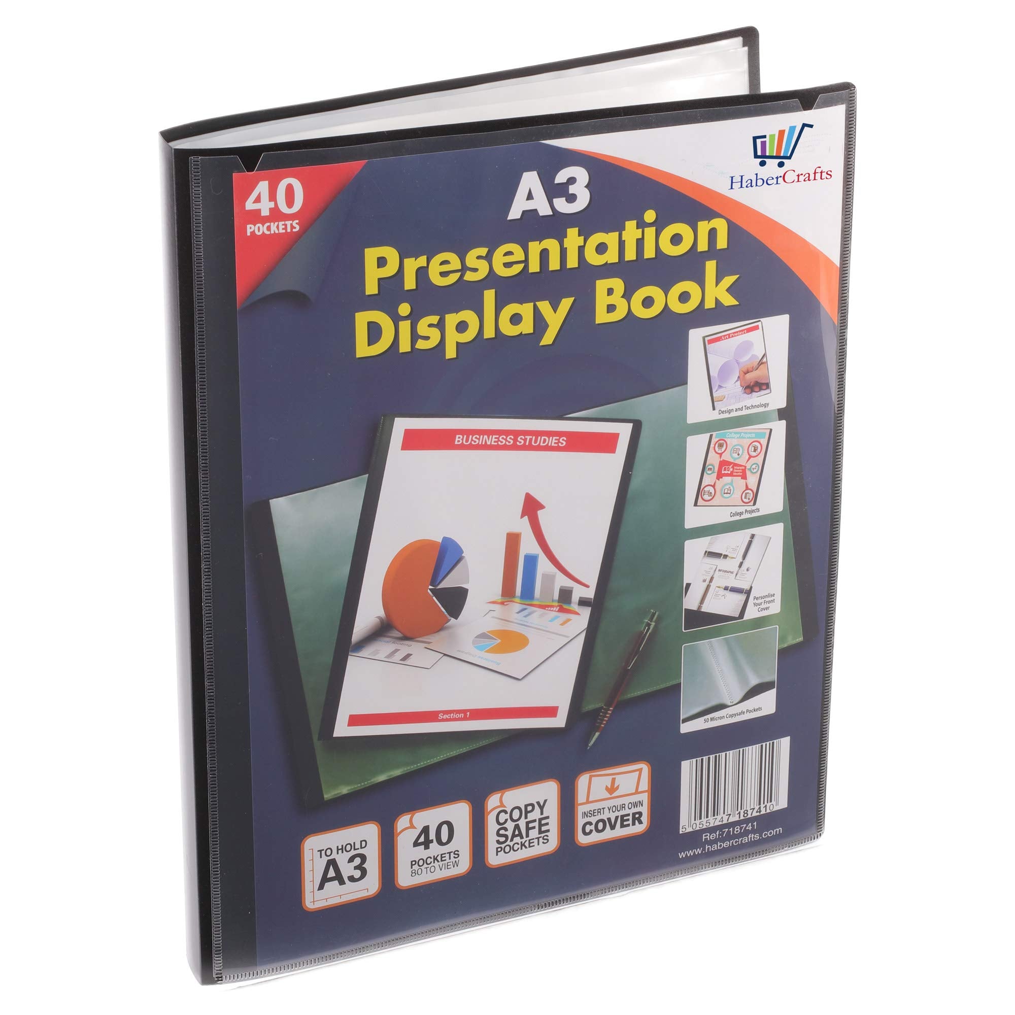 Habercrafts A3 Presentation Folder Display Book - 40 Pockets (80 Views) | Acid Free, Water Repellent