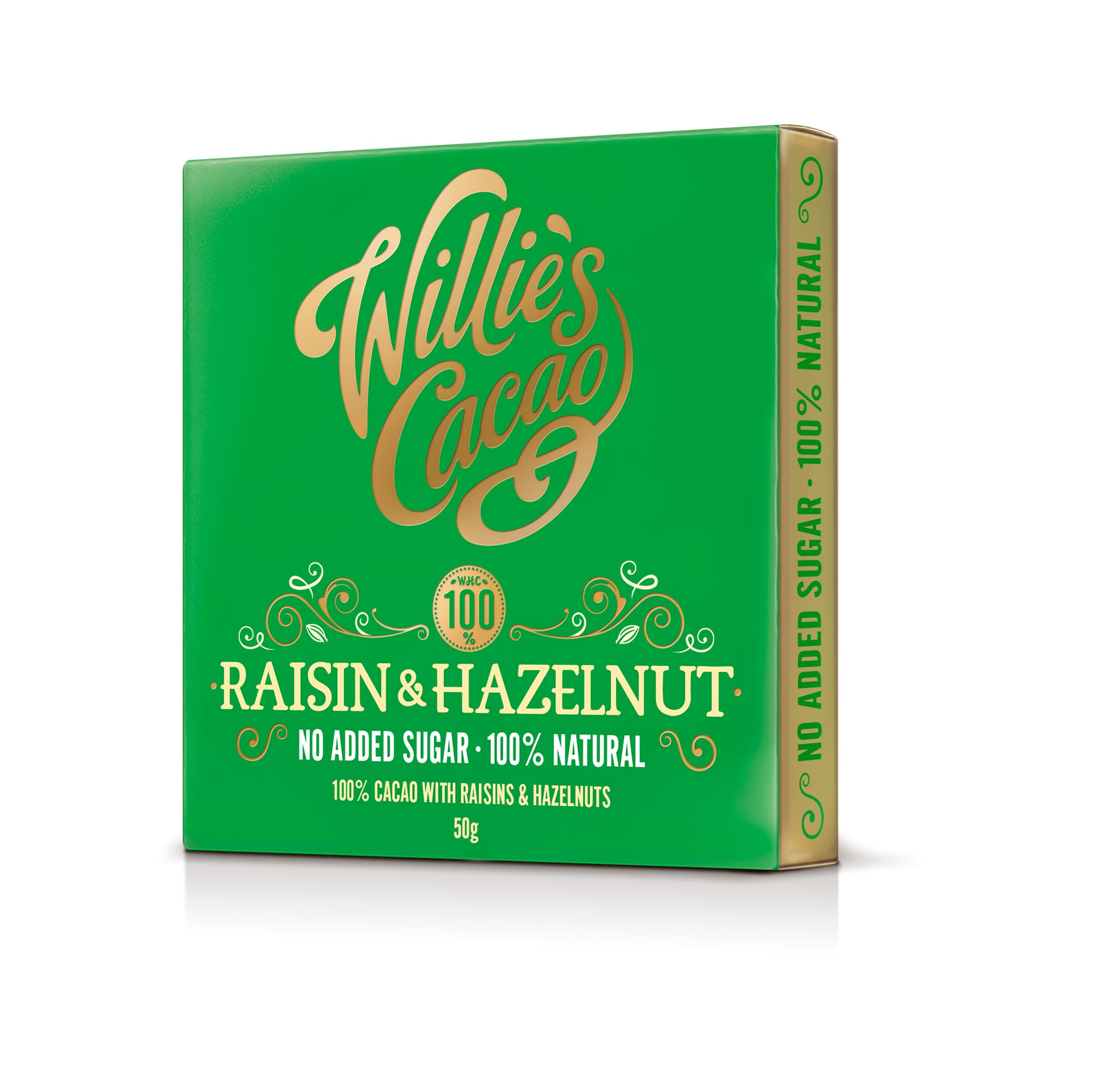 Willie's Cacao - 100% Cocoa with Hazelnut & Raisin - No Added Sugar Chocolate Bar