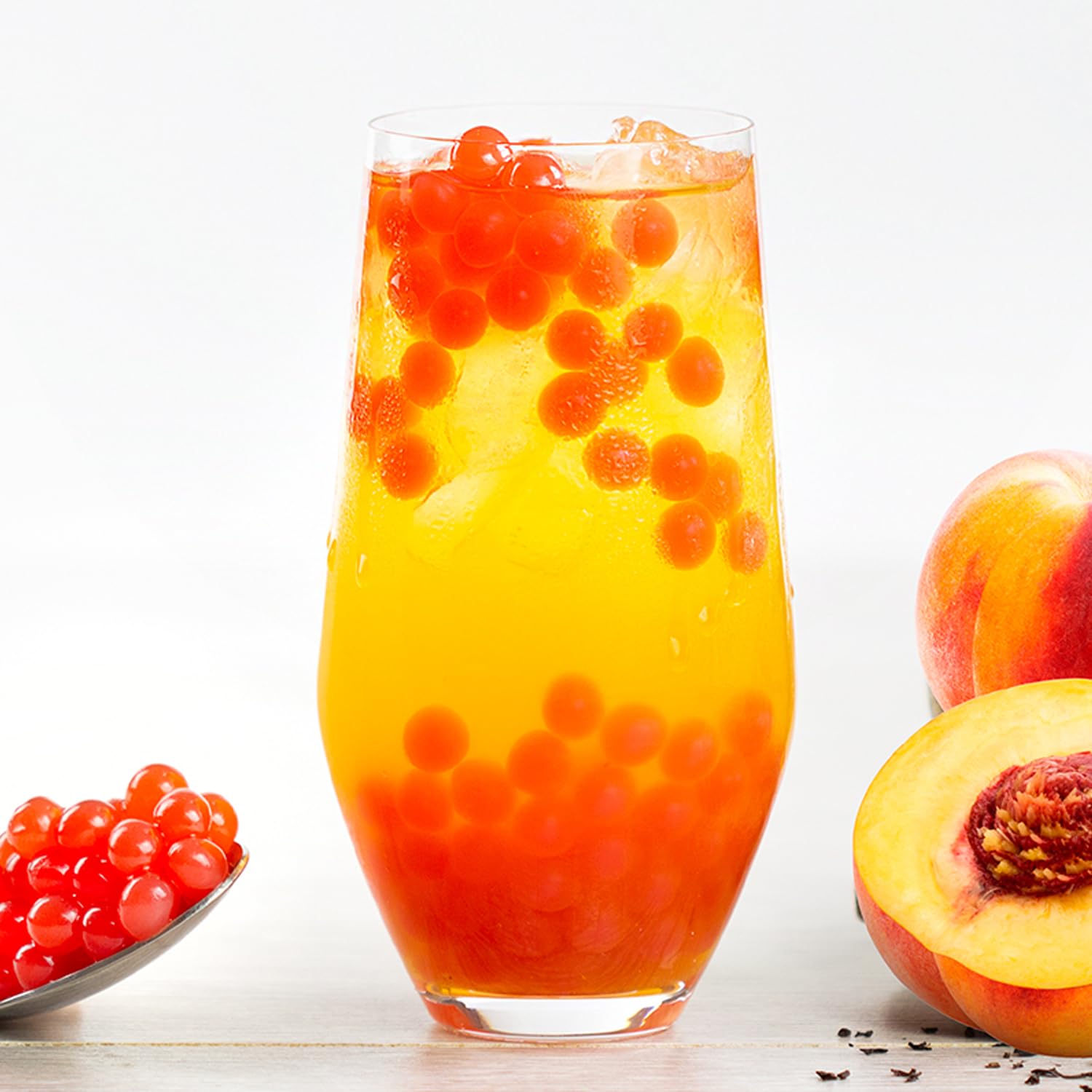 The TeaShed Summer Fruit Bubble Tea Kit - Peach Syrup & Strawberry Popping Boba | Vegan, Gluten Free