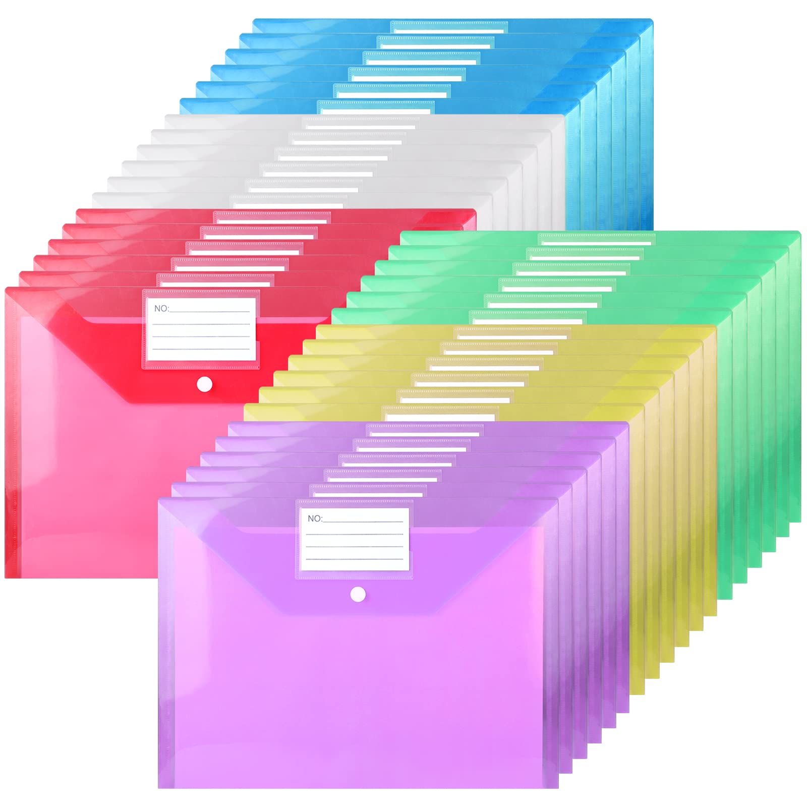 GoodtoU Plastic Wallets A4 - 36 Pack Coloured Document Folders with Popper Closure | 150 Sheet Capacity