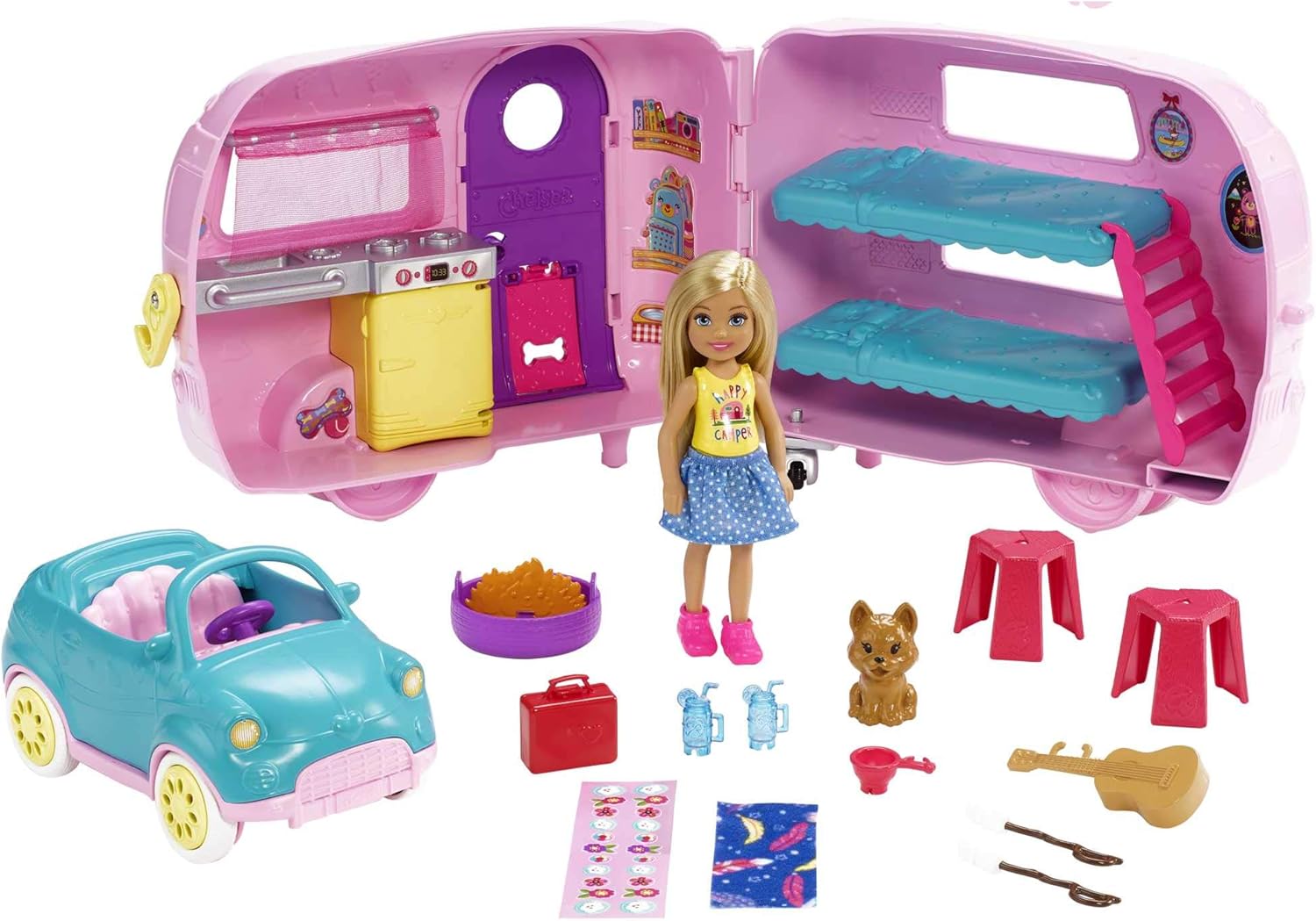 Barbie Club Chelsea Camper Playset - Vehicle, Doll, Puppy & 10 Accessories for Ages 3+ 1