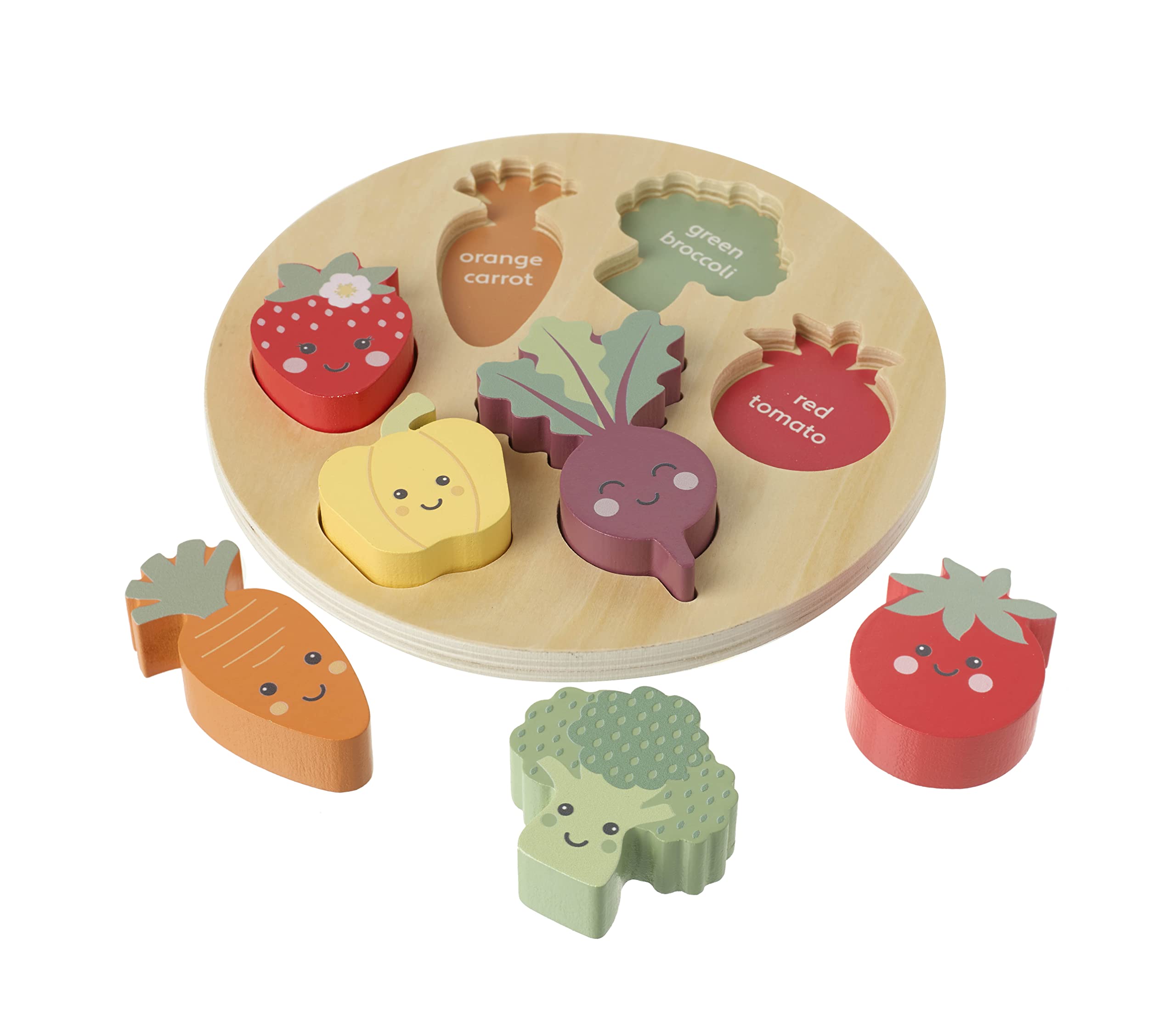 Happy Veggies Wooden Puzzle Board - Educational Shape Sorting Toy for Toddlers 18M+