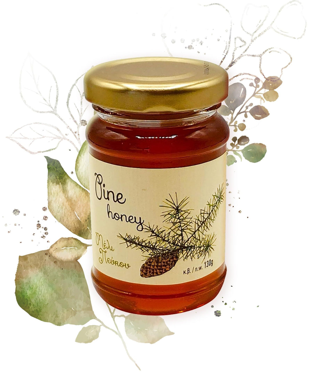 Melissokomiki Dodecanese Greek Honey Gift Set with Wooden Dipper – Raw Thyme & Pine Honey (130g each)