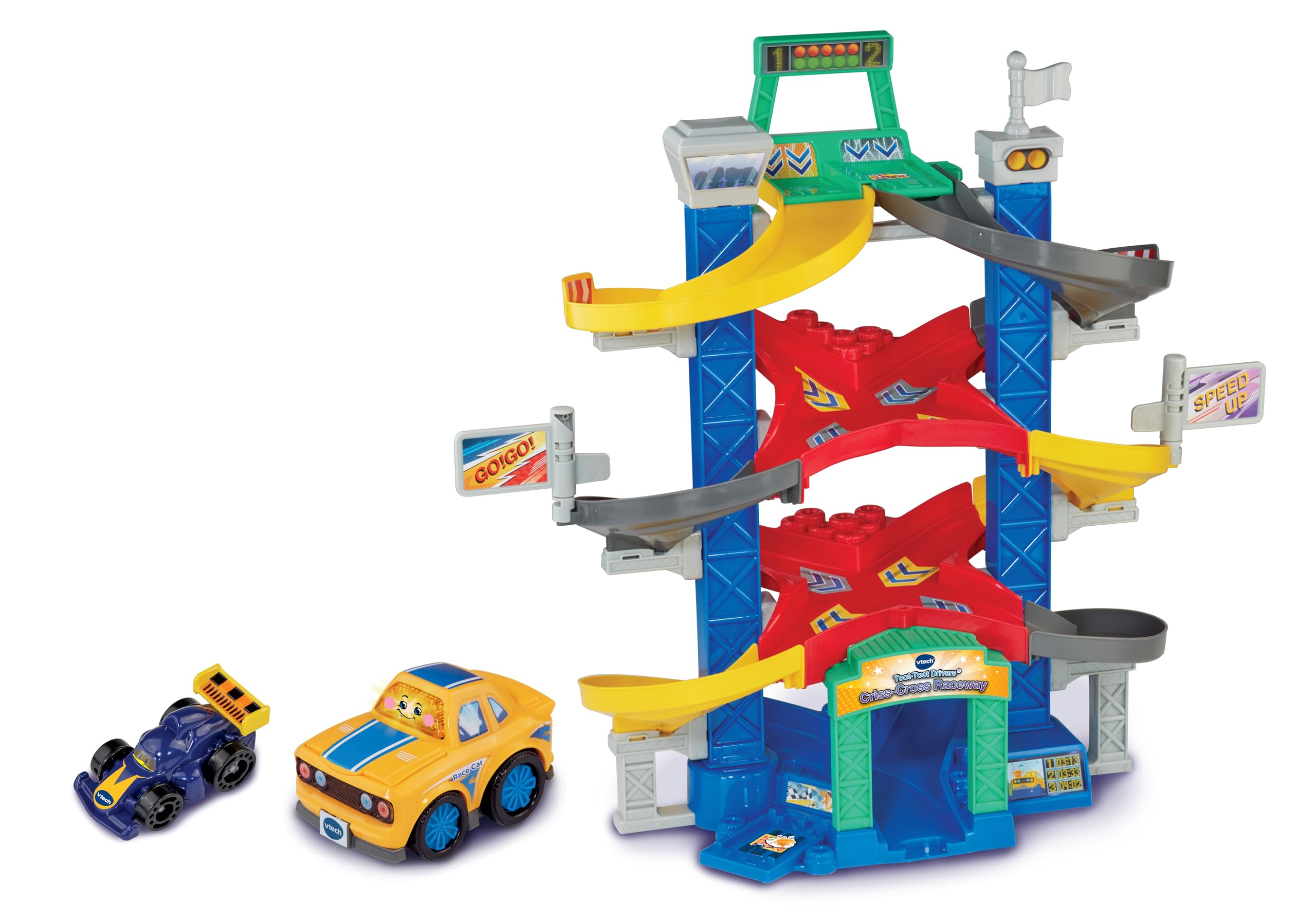 VTech Toot-Toot Drivers Criss-Cross Raceway - Interactive Toy Car Playset with Spiral Track & Crash Zones