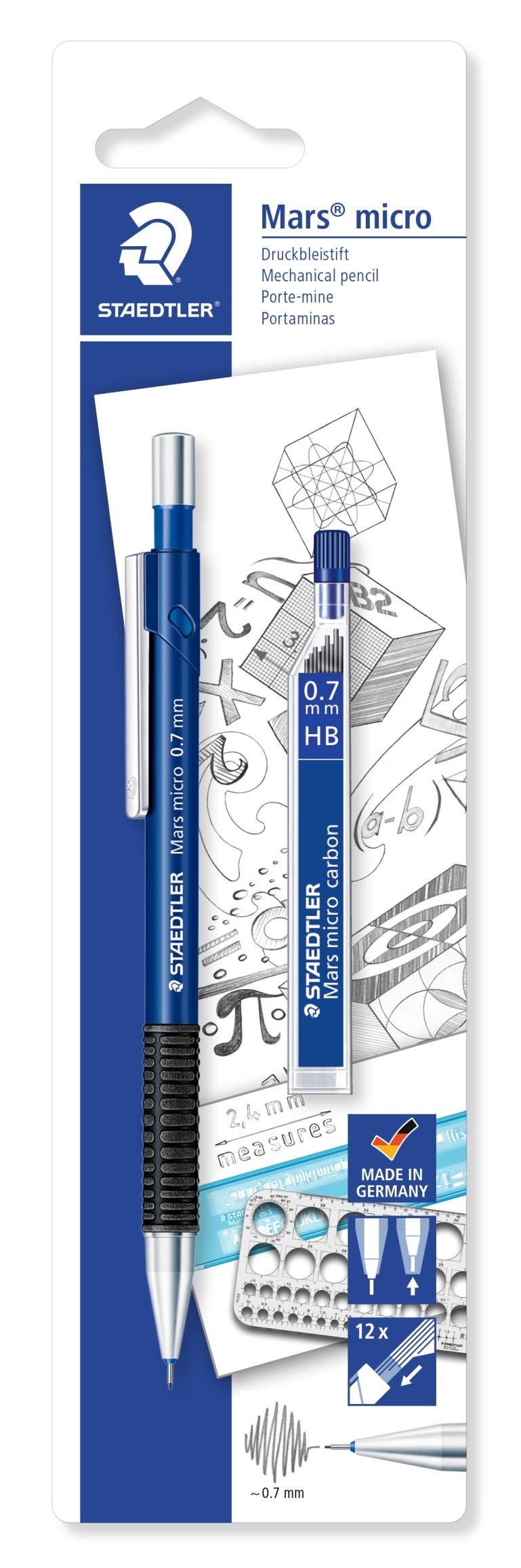 STAEDTLER Mars Micro Mechanical Pencil 7757BK25DA - 0.7mm Line Size | HB Hardness | Drafting Tool