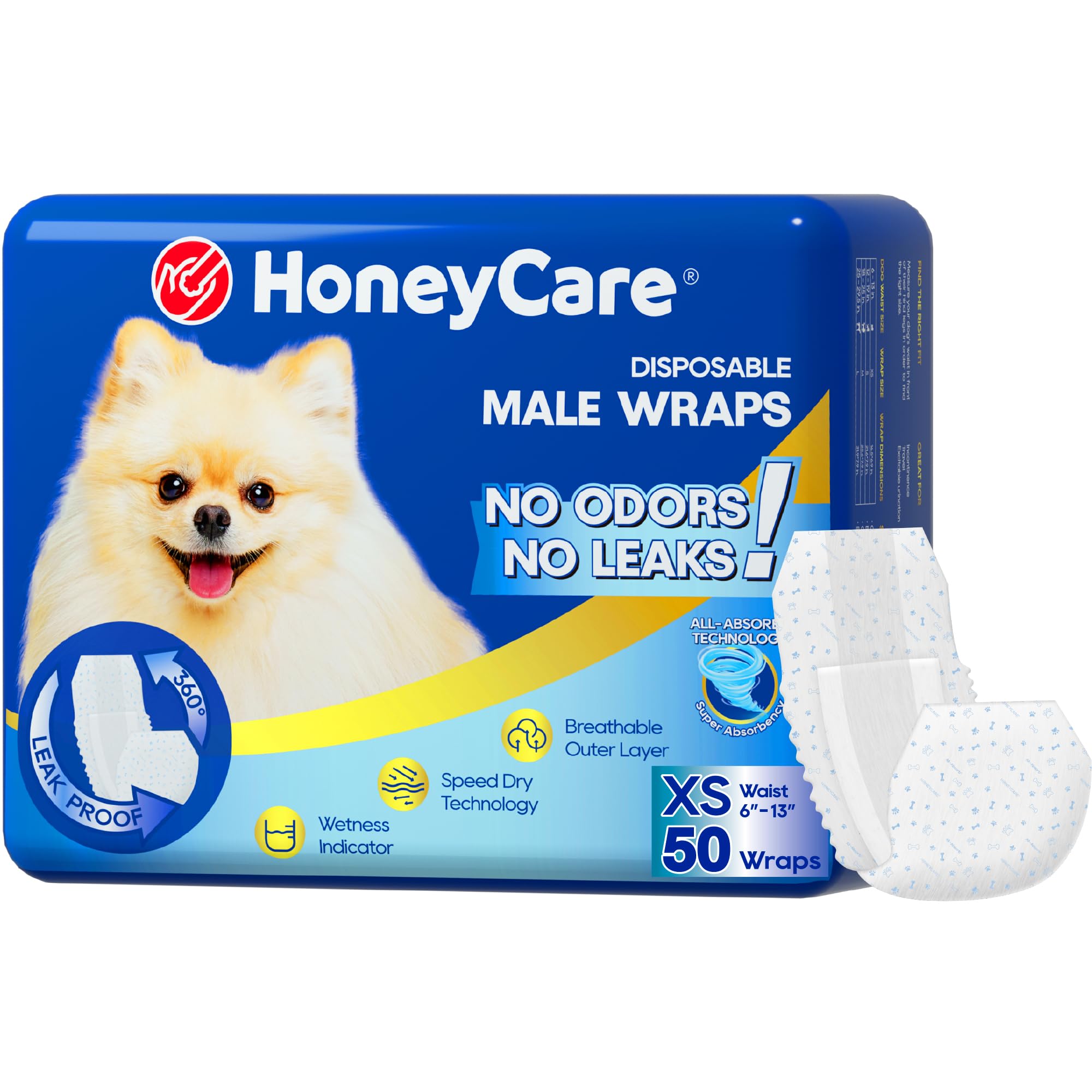 HONEY CARE All-Absorb A27 Male Dog Wrap - Extra Small Size | 50 Count
