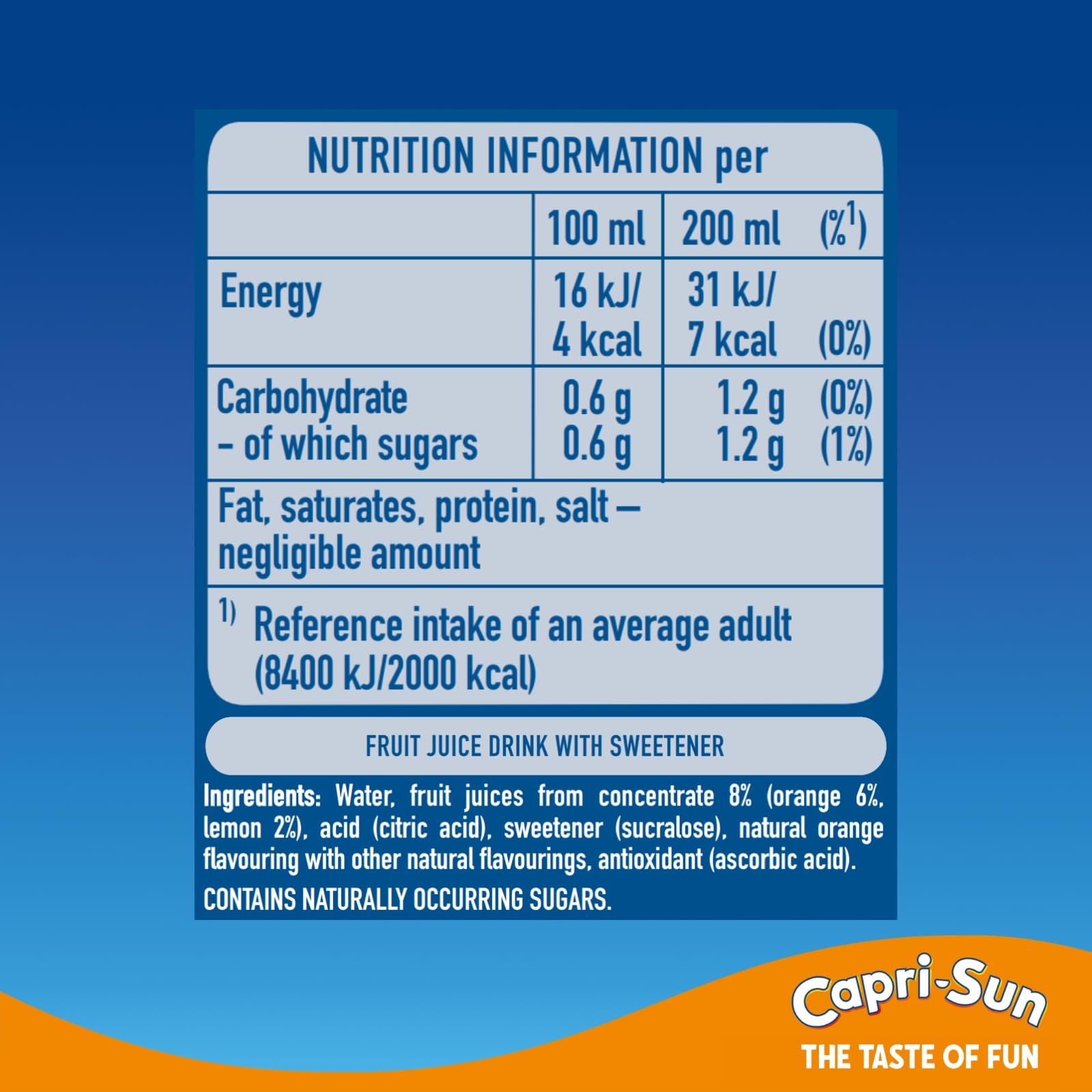 Capri-Sun Zero Orange Kids' Juice Drink (8 x 200ml) - No Added Sugar, Made with Real Fruit Juice 5